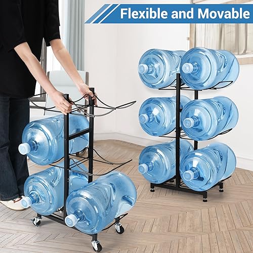 Miniatura 2 de Soporte para botella de agua de 5 galones con 4 ruedas, soporte plegable resistente para jarra de agua de 3 niveles, soporte para jarra de agua de 5
