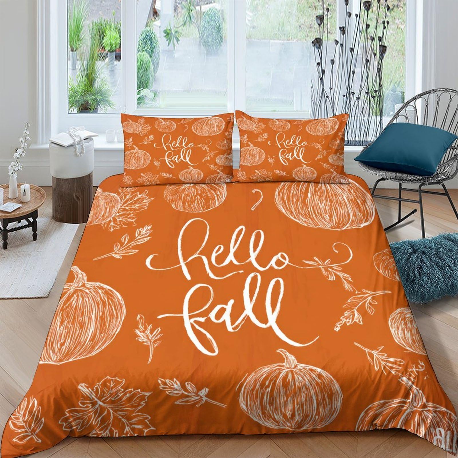 Ctjqhvkz Style-3 3D Printed Pumpkin Orange Fitted Sheet Microfiber Soft Autumn Leaf Bed Cover For Bedroom Guest Room Dorm Decor Single（135X200cm）