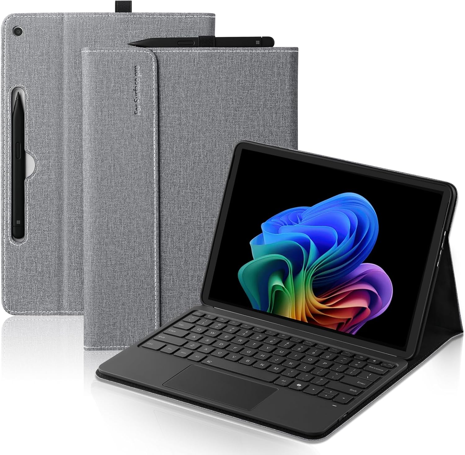 Akkerds Compatible with Microsoft Surface Pro 12 Case 2025, Multiple Viewing Angle Case with Slim Pen 2 Holder, Business Portfolio Leather Type Cover, Grey