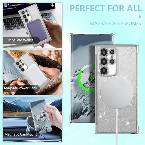 Miniatura 5 de ZTOFERA Funda magnética para Samsung Galaxy S22 Ultra 5G con purpurina degradada, compatible con MagSafe, funda protectora de TPU chapada de lujo