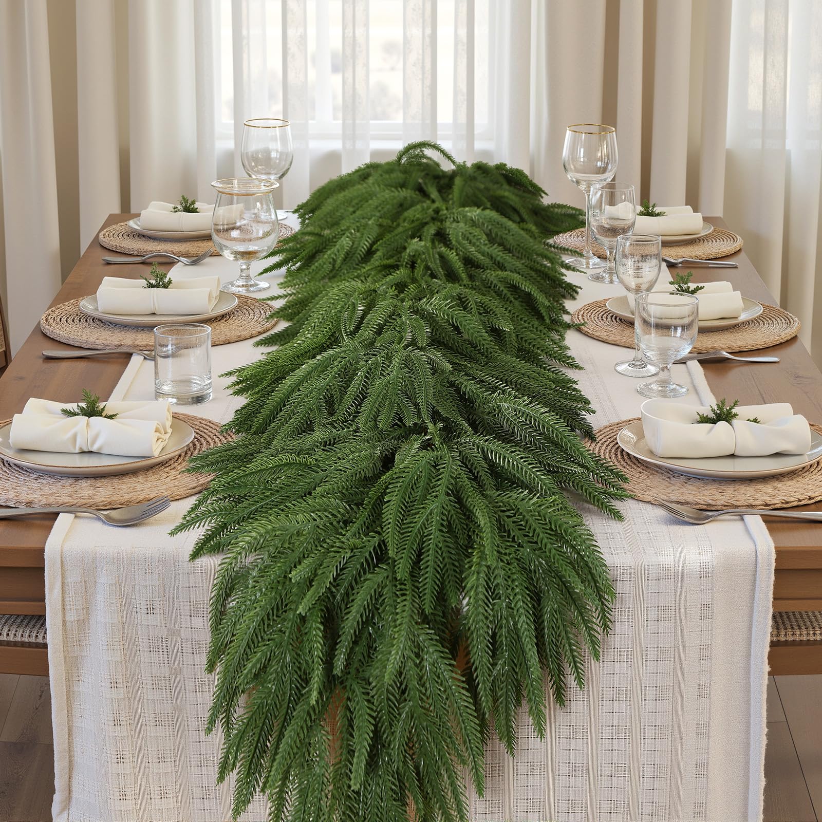 Alupssuc Ghirlanda natalizia realistica da (9FT), decorazioni natalizie per camino, scale e mensole al tatto, decorazioni natalizie, verde