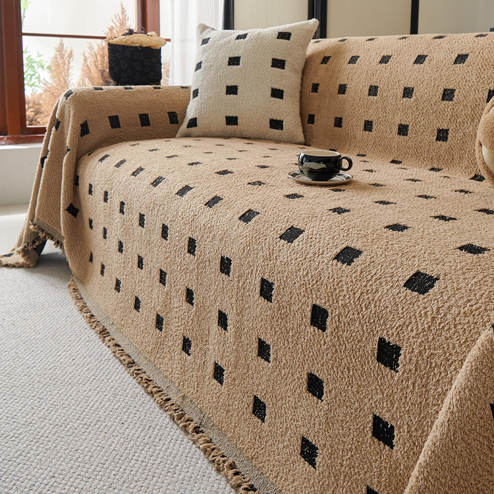 Housse de canapé en chenille réversible marron pour protéger votre salon des enfants et animaux