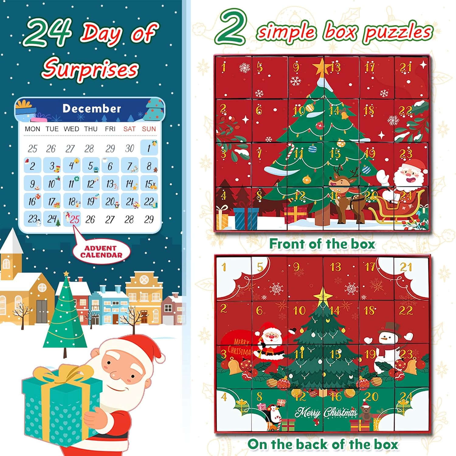 Jigsaw Puzzle Advent Calendar 2025 for Kids and Adults- 1008 Pieces Puzzle 24 Days Christmas Countdown Calendar Family Game Christmas Gifts for Kids Adults - Santa's Secret Village(27.56 x 19.68 Inch)