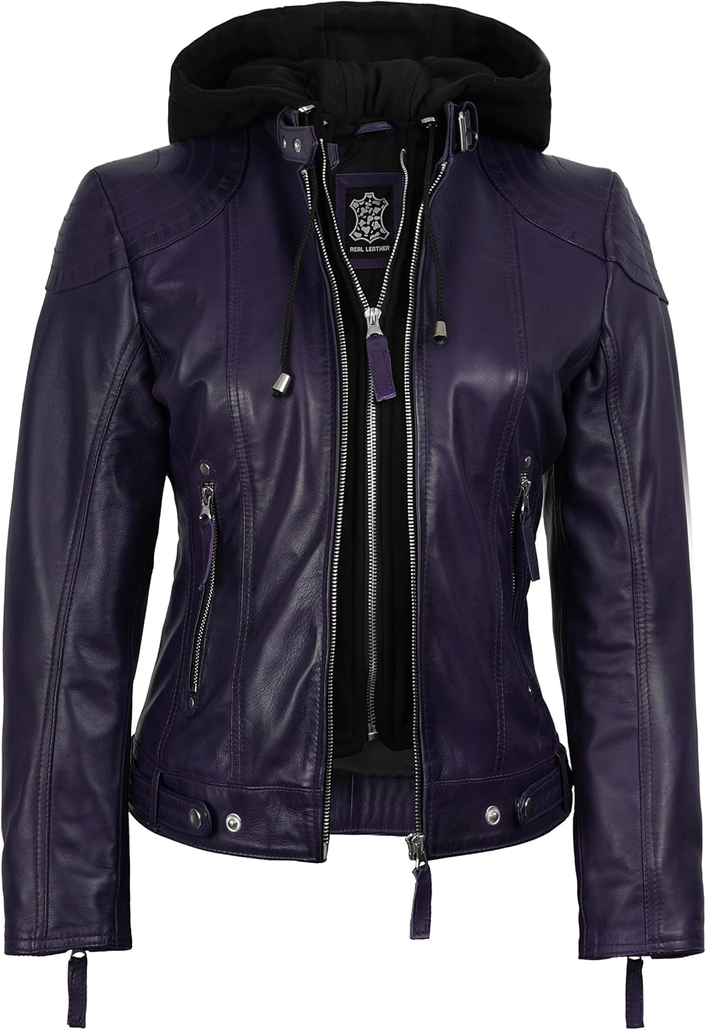Blingsoul Leather Jacket Women - Real Lambskin Womens Leather Jackets with Detachable Hood - Image 4