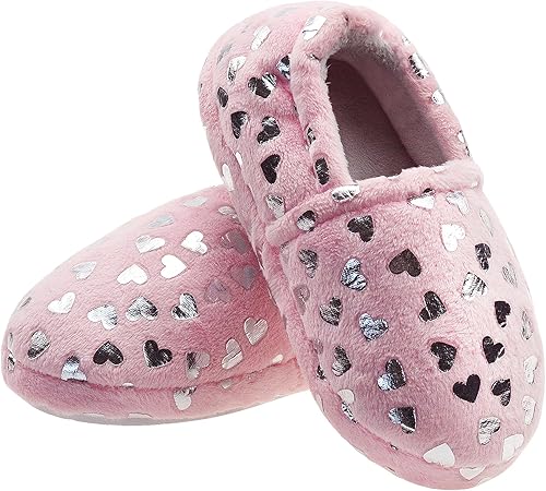 Lulex Pantuflas de forro polar con diseño de corazón para niñas