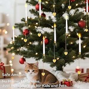 LUSHARBOR Christmas Tree Candles, 10 Pack Flameless Taper Candles for Christmas Tree Decor, Fake LED Candle Battery Operated with Remote for Xmas Wedding Home Gift with Gold Heart Hook