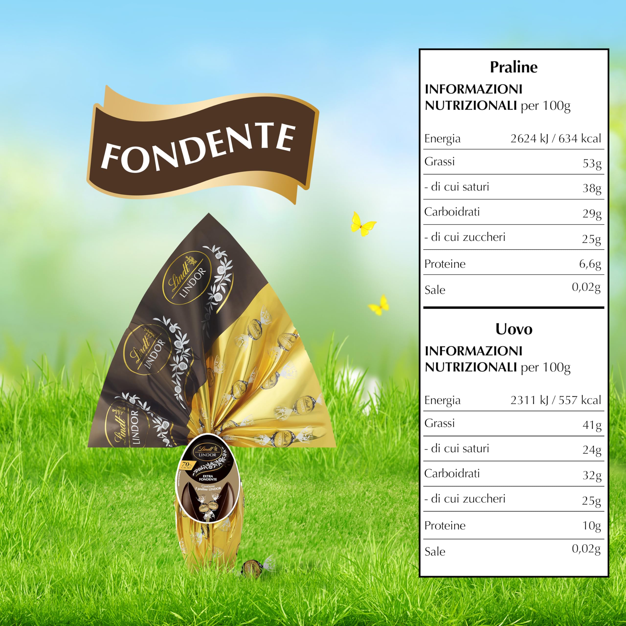 Lindt LINDOR Uovo di Pasqua 2026 Cioccolato Fondente 70% Cacao, con sorpresa Cioccolatini LINDOR Fondenti 70%, Idea Regalo Pasqua, Formato 180g