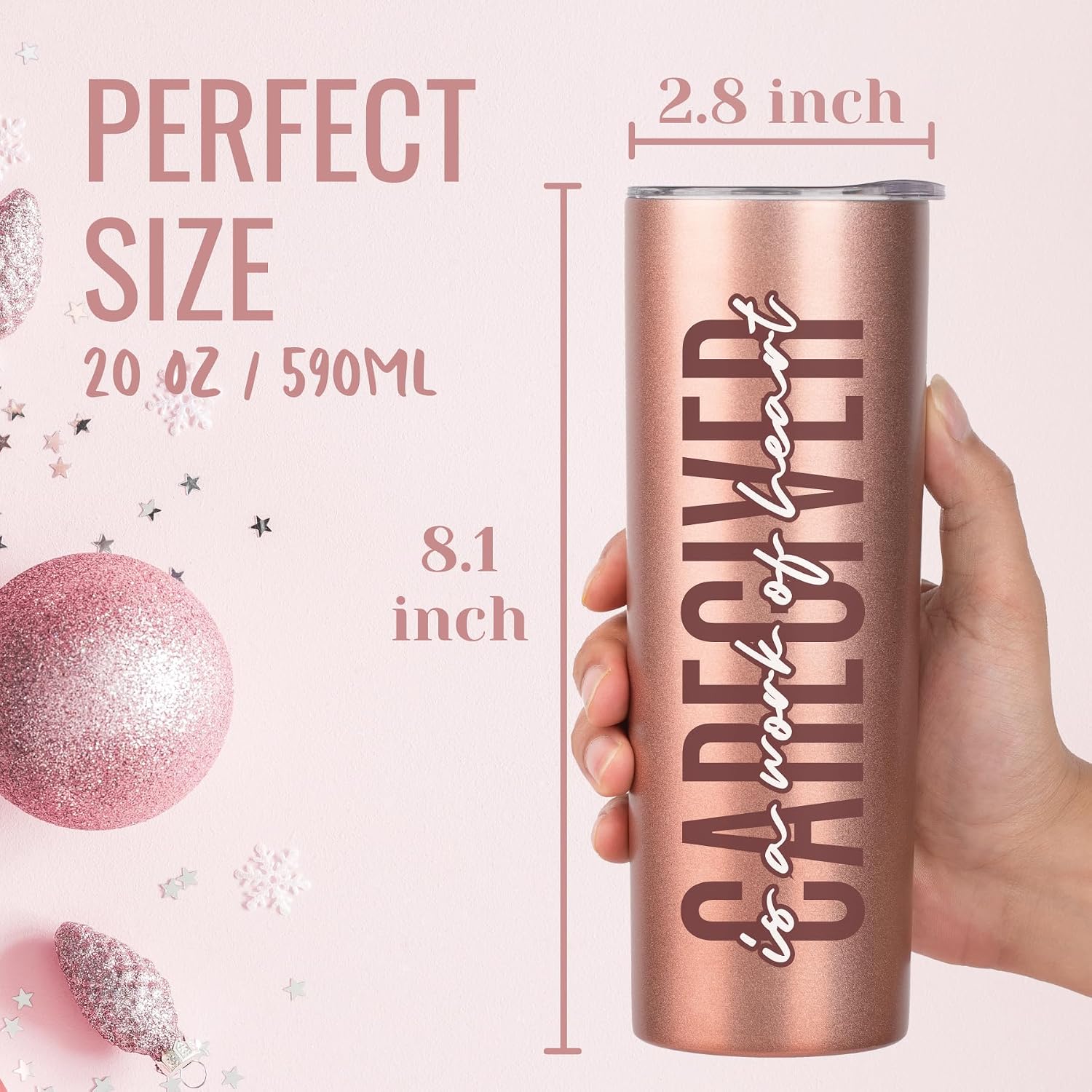 Onebttl Caregiver Gifts for Women - Thank You Appreciation for Social Workers Therapists - 20 oz Rose Gold Insulated Tumbler