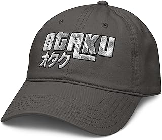 Ripple Junction Otaku Icon and Lettering Adjustable Baseball Hat, Asphalt Grey, One Size