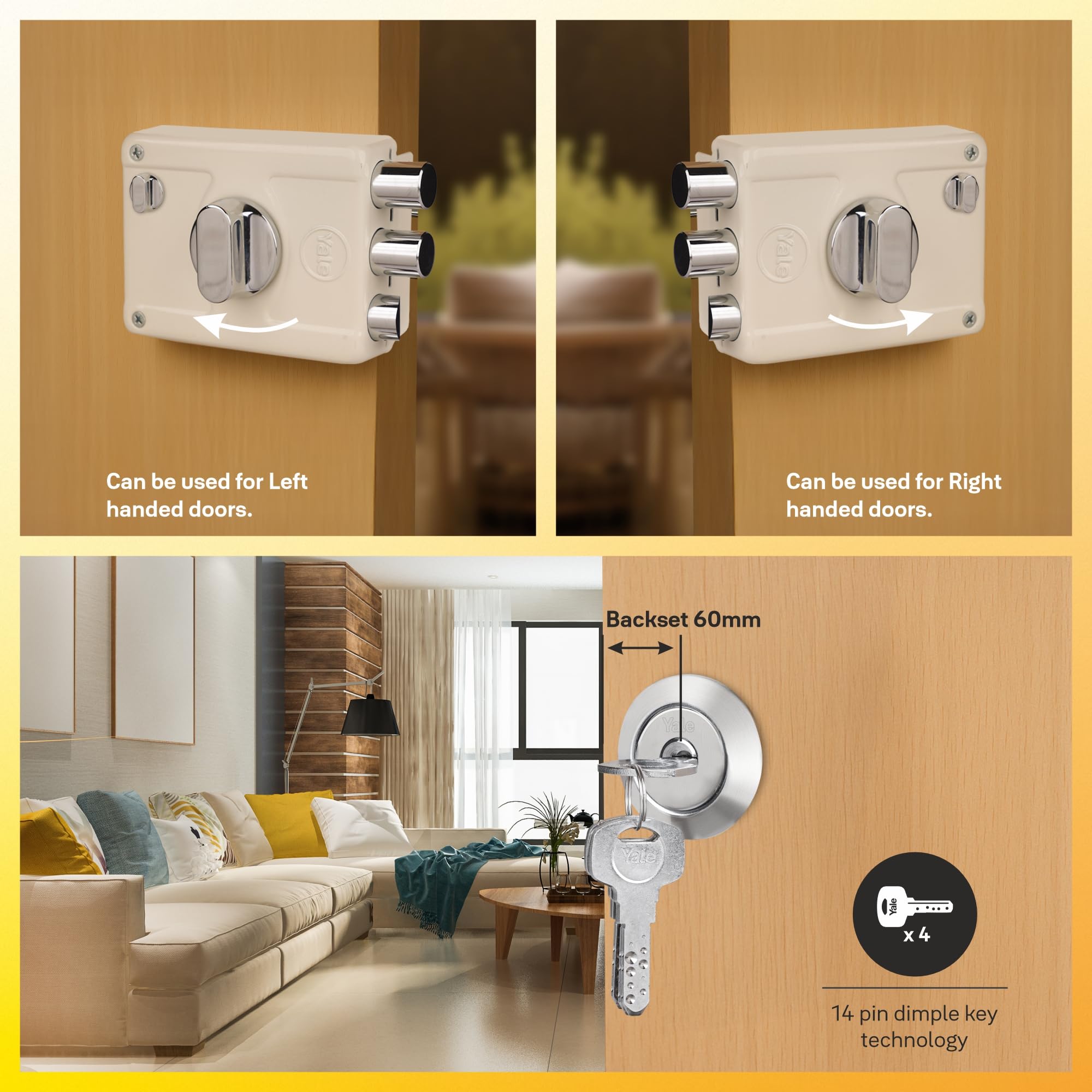 Yale 'Rim Lock, 3 Deadbolts, Thumbturn, 4 Dimple Keys — Amazon image 3