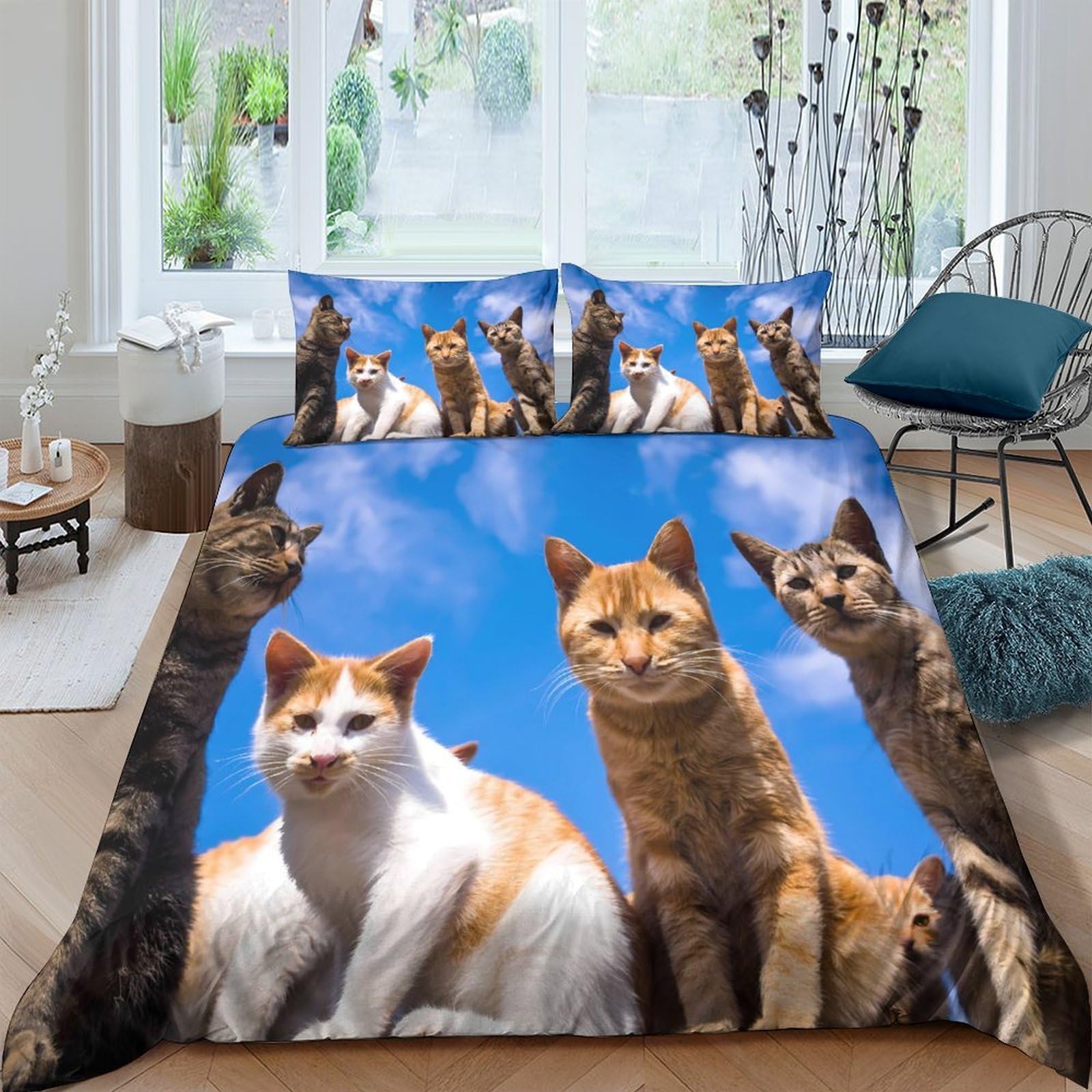 Ctjqhvkz Style-5 3D Printed Cute Cat Sky Fitted Sheet Microfiber Soft Bedroom Decor Anti-Slip Mattress Cover For Home Guest Room Single（135X200cm）