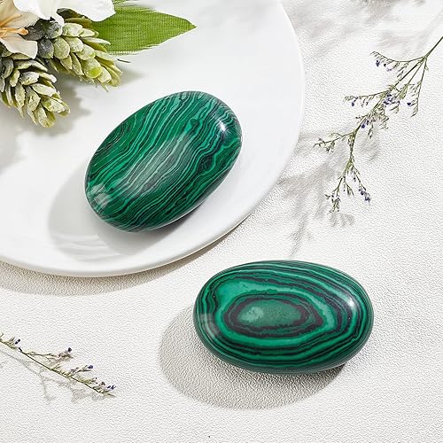 Miniatura 5 de NBEADS 2 piedras de malaquita verde de 1.57 x 2.38 pulgadas, piedras de preocupación para el pulgar de los chakras, forma ovalada, piedras pulidas
