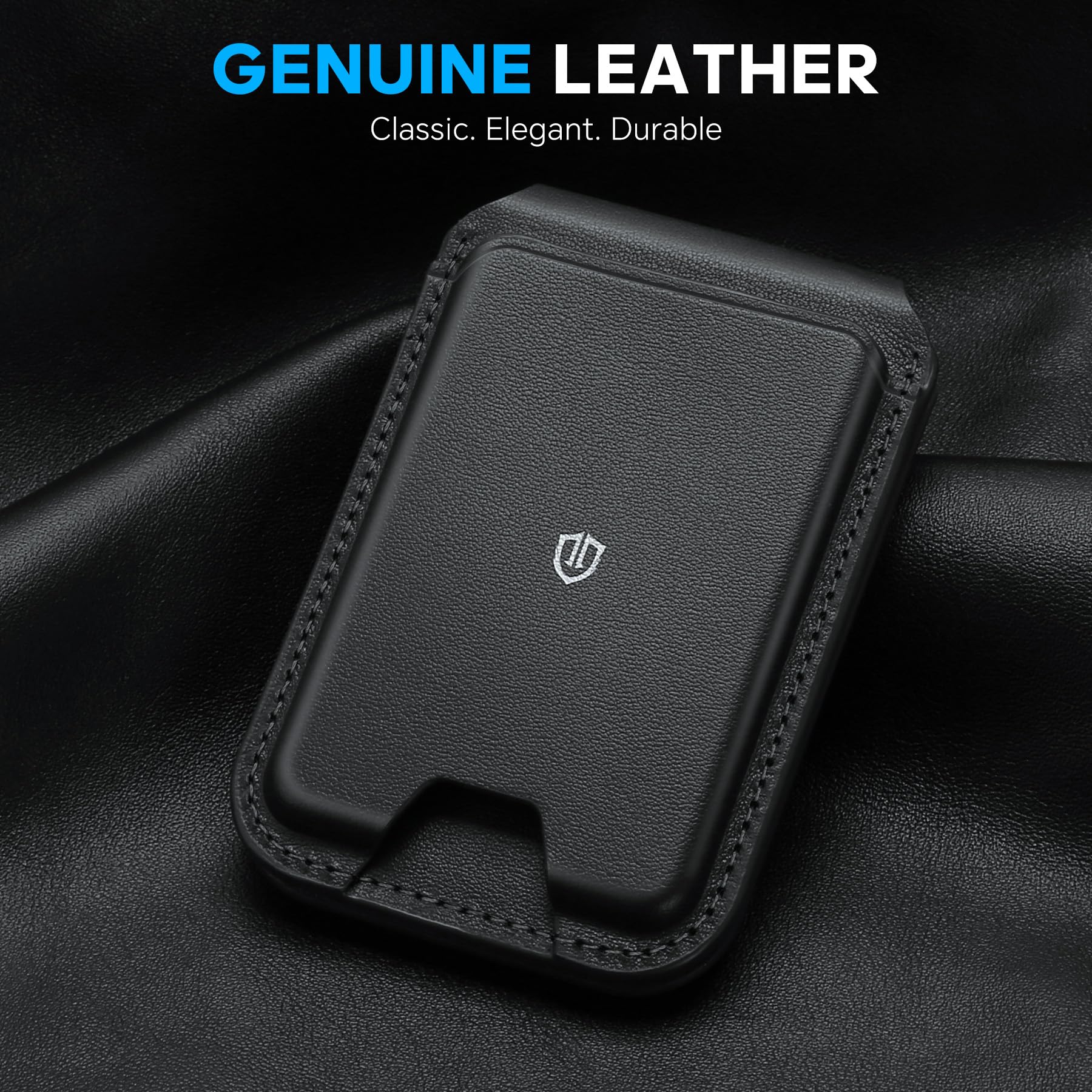 Shieldon Porte Carte pour Magsafe Wallet, Portefeuille Magnétique en Cuir Véritable, [Support Réglable][RFID Blocage][Forte Adhérence] Porte-Cartes Adhésifs pour iPhone Série 17/16/15/14/13/12 - Noir