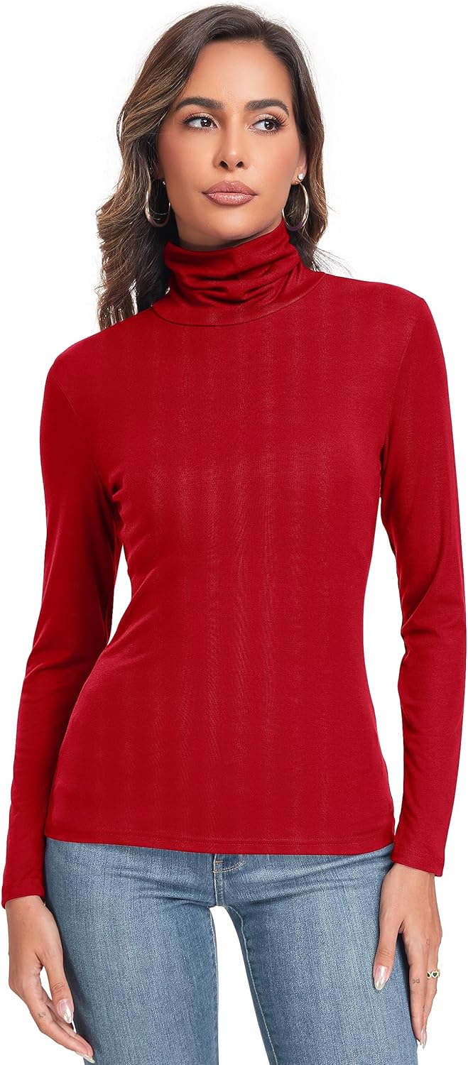Women's Long Sleeve Casual Lightweight Turtleneck Top Slim Fit Thermal Active Layer Shirts - Image 2