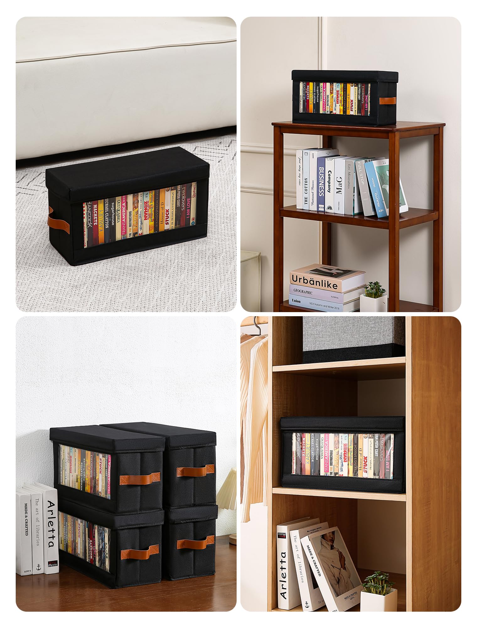 4 Packs de boîtes de rangement pour DVD avec fenêtre visible, boîtier de rangement pour DVD étanche avec couvercle et poignées, peut contenir jusqu'à 104 boîtiers, support pour CD pour le