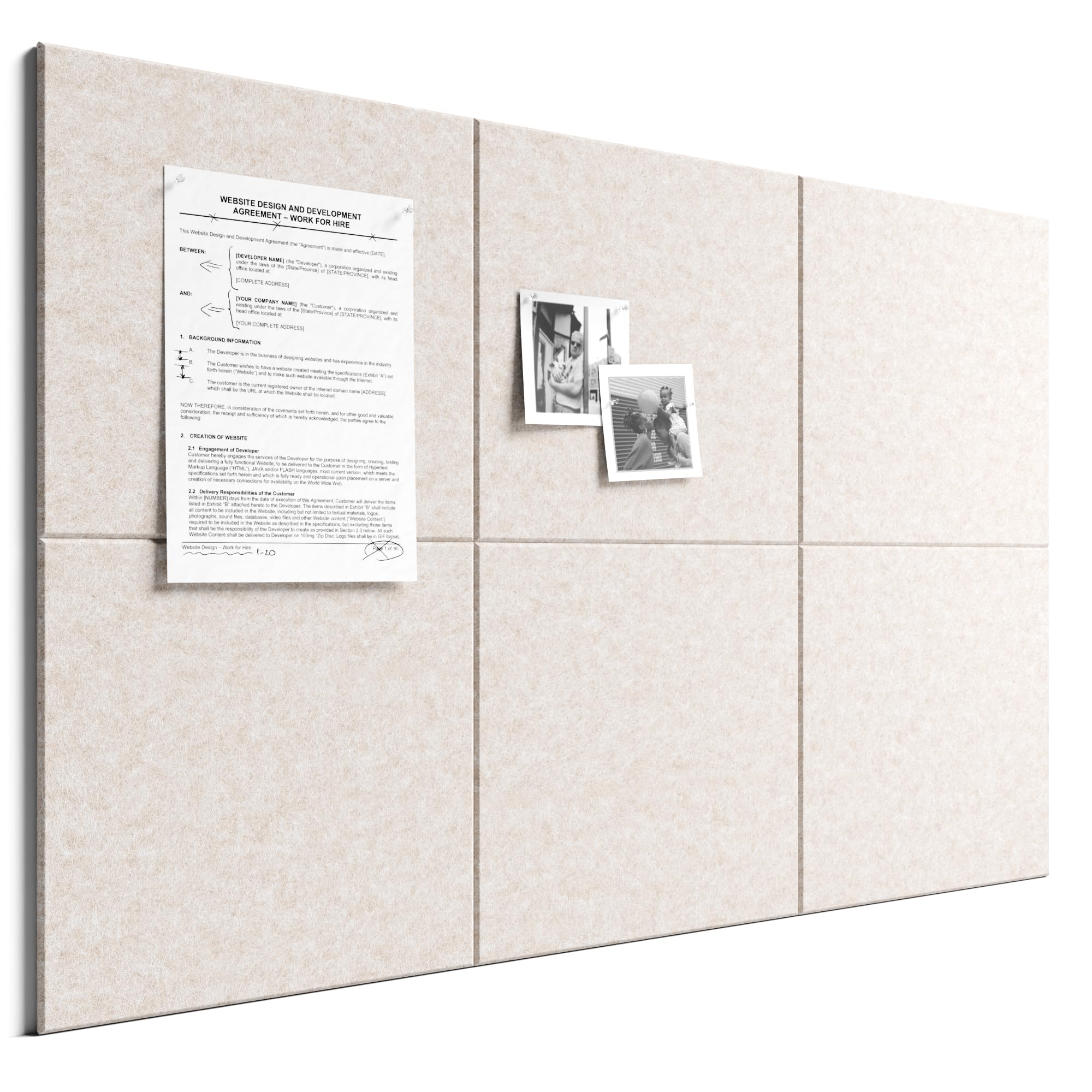 Bumusty Large Cork Board 36"x24" Alternative - 6 Pack Felt Wall Tiles with 40 Safe Removable Adhesive Tabs, 30 Pushpins, Cork Boards for Walls Pin Board Notice Board Office Decor-Oatmeal — image 1