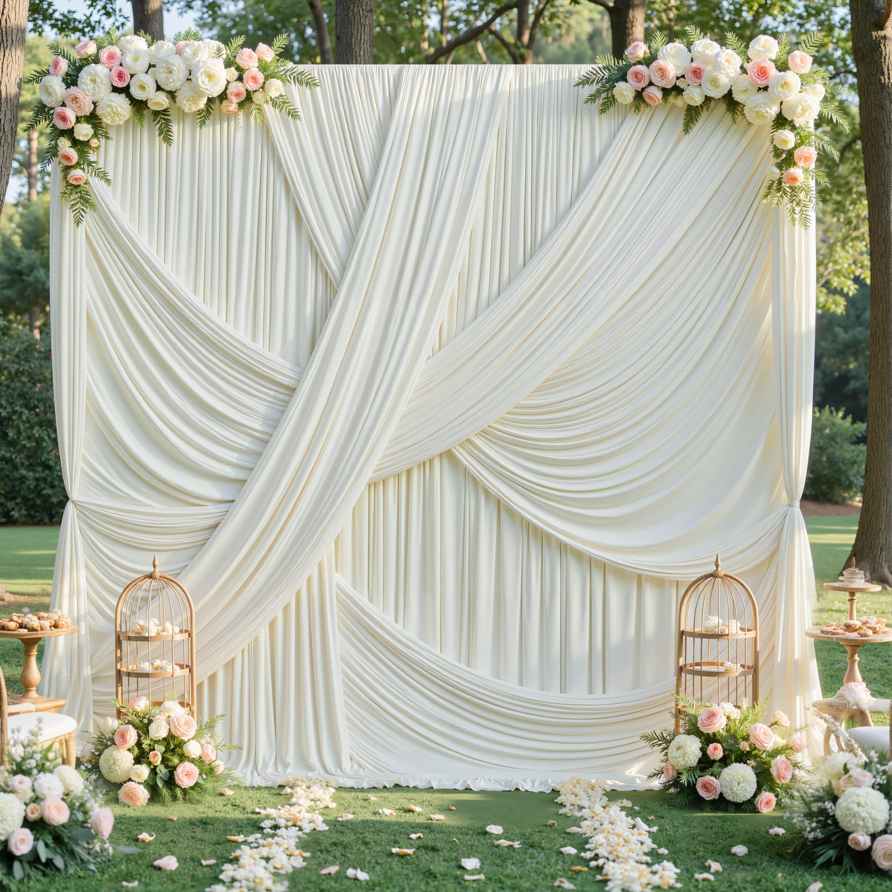 Photo 1 of 20ft×12ft Ivory Backdrop Curtain for Wedding Parties, 4 Panels Wrinkle Free Polyester Photo Backdrop Drapes Back Drop Cloth for Birthday Photography Background