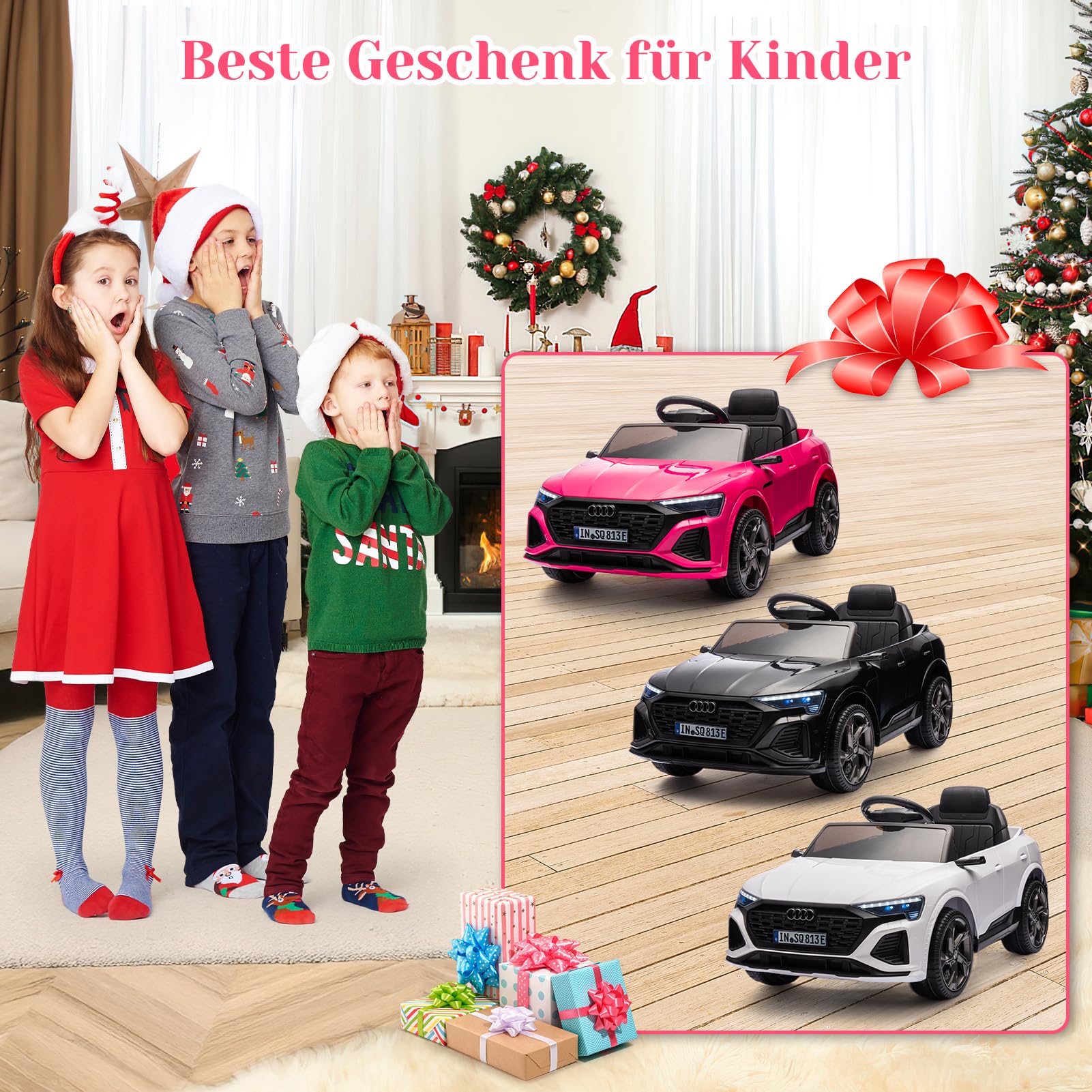 HAUSPROFI Elektro Kinderauto mit Bluetooth 12V Elektrofahrzeug SQ8 E-tron Elektroauto mit Fernbedienung 2,4GHz, Sicherheitsgurt, Musik, Kinderfahrzeug für Kinder 3-6 Jahre, 3-5 km/h, Rosa