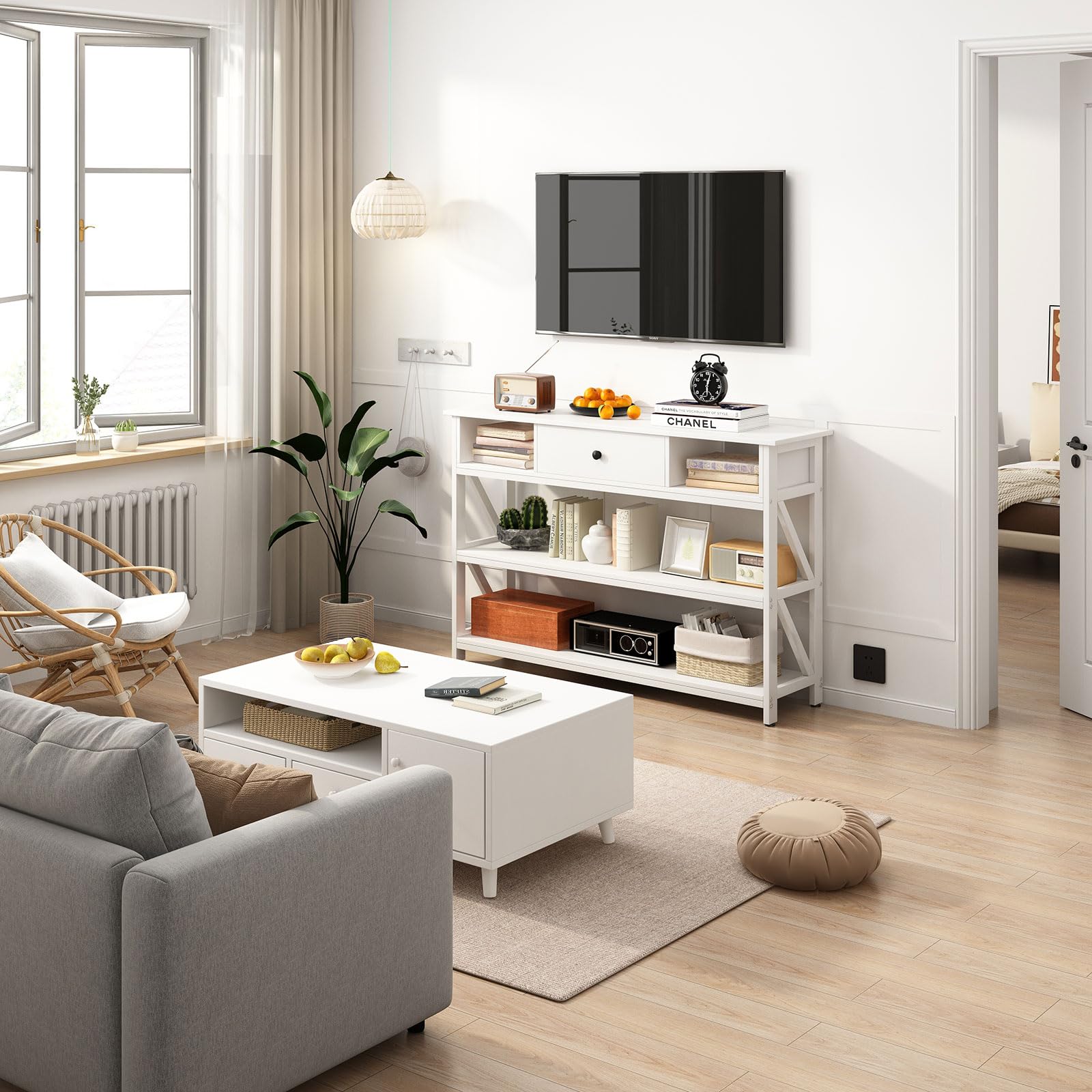 Amazon｜Mexin コンソールテーブル 引き出し棚付き 玄関テーブル