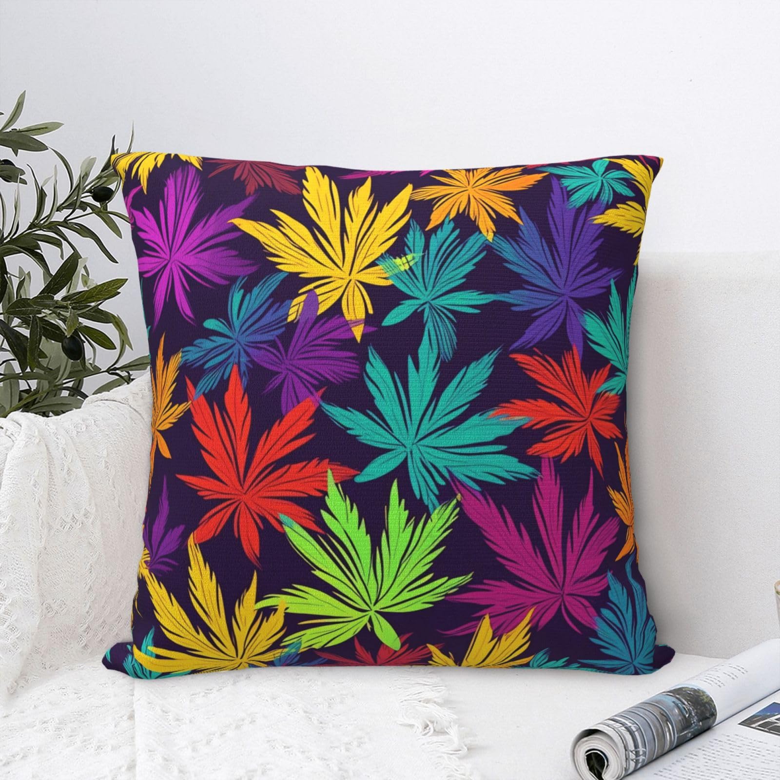 FodPand Luxury Velvet Throw Pillow Covers 20"x20" Super Soft Decorative Pillow Cases - Bright Colorful Weed Pattern Pillowcases Modern Lumbar Cushion Cases for Couch Sofa Bed Pillow Shams