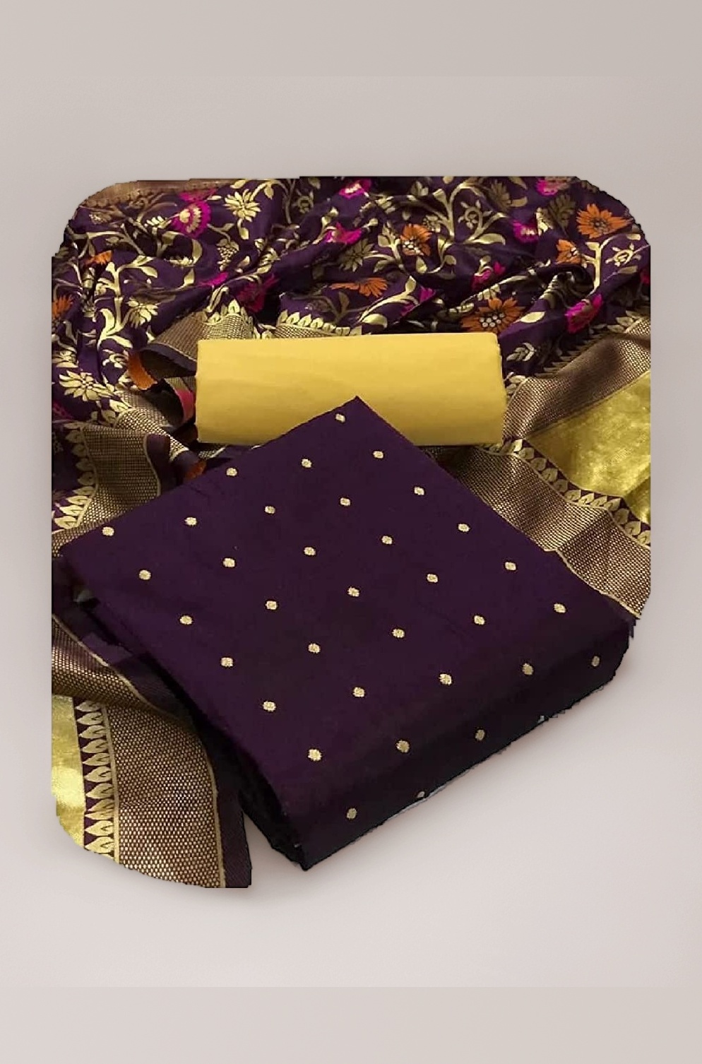 Sidhidata Women's Banarasi Jacquard Chanderi Cotton Unstitched Salwar Suit Dress Material With Dupatta