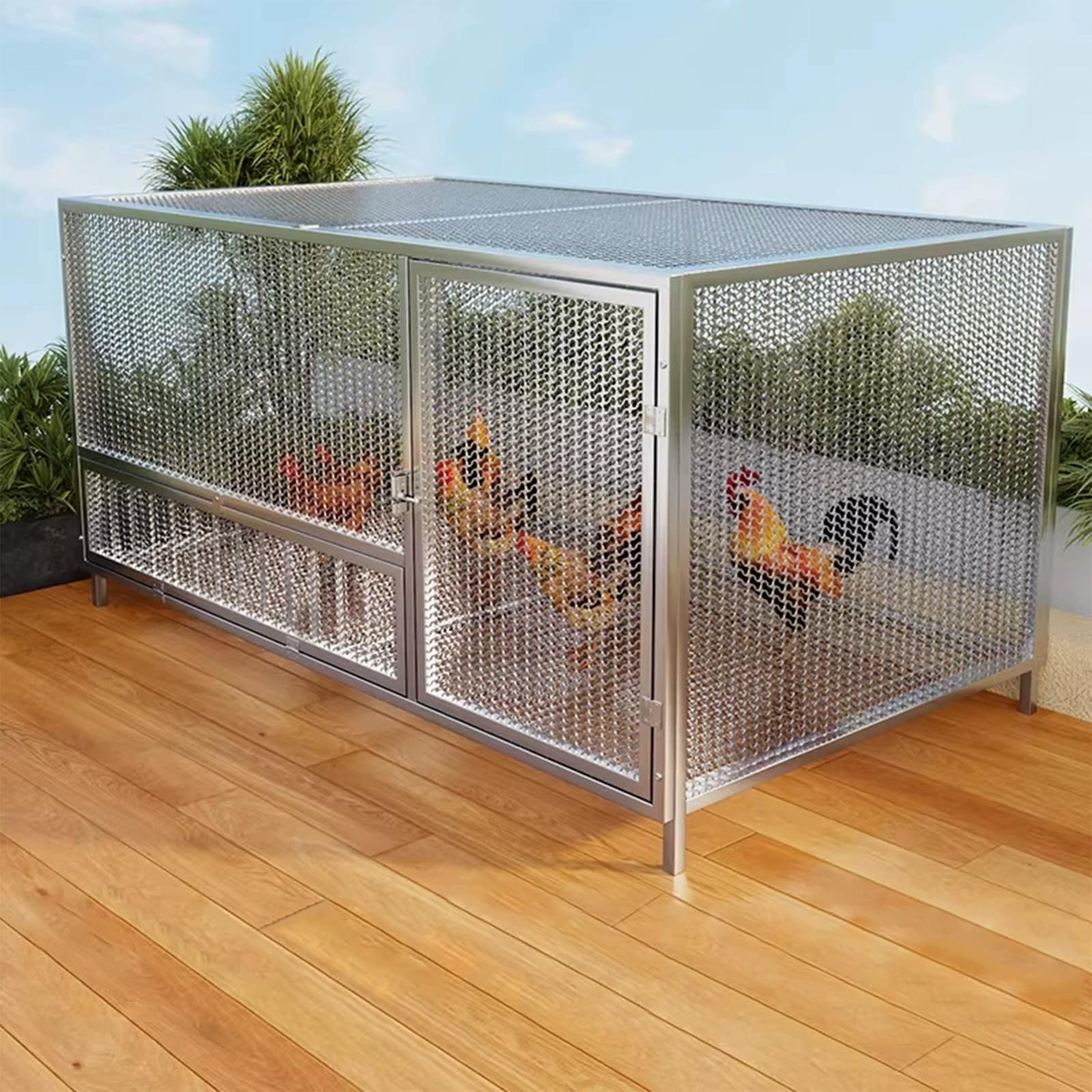Gallinero para Exteriores, Gallinero Metálico para Jardín con Puerta con Cerradura Y Corral para 6 A 8 Gallinas; Fácil Montaje. Jaula para Aves De Corral, Patos Y Conejos. Natural 100x58x62cm