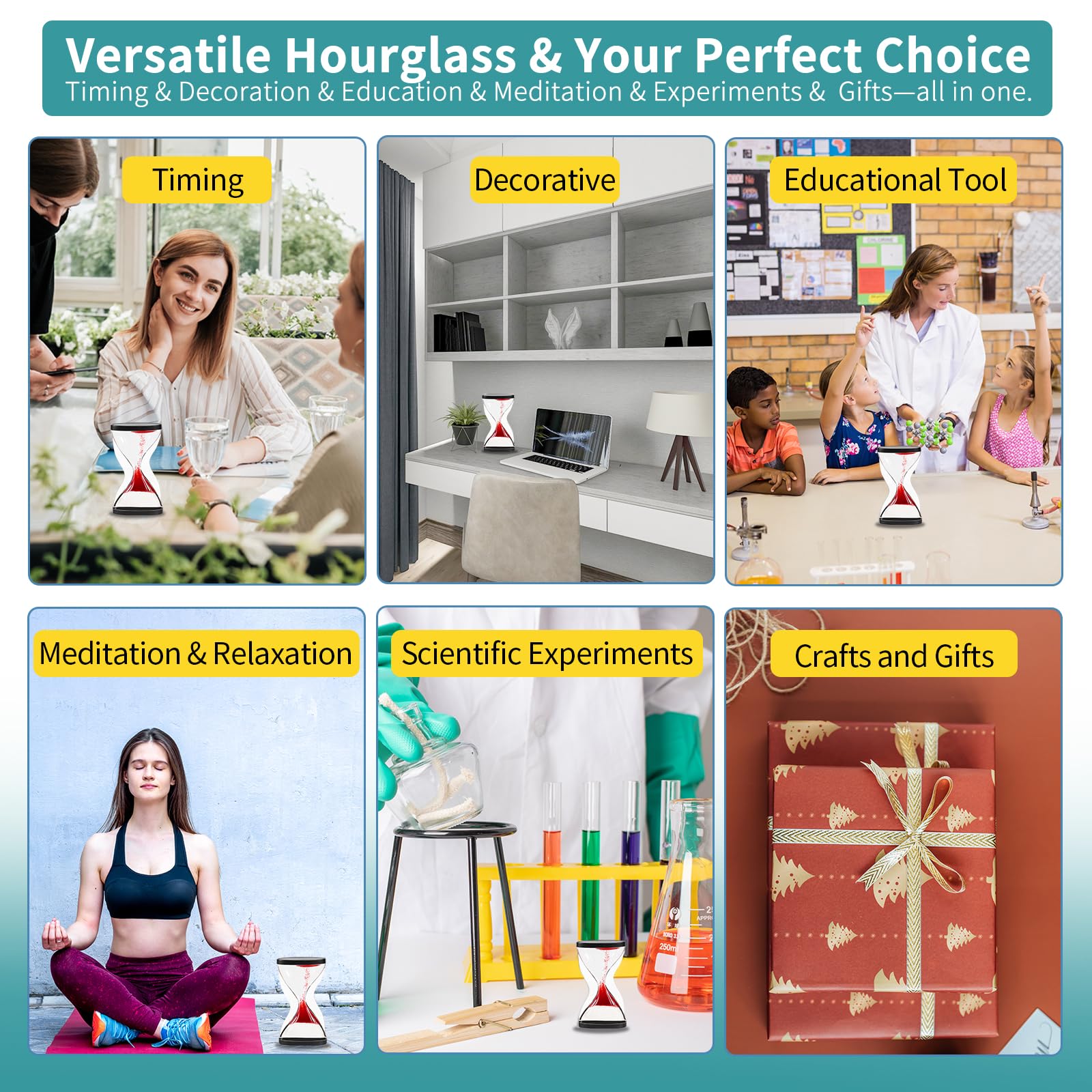 Clessidra a Sabbia 10 Minuti con Effetto Anti-Gravità – Timer Sensoriale Premium, Sabbia Mobile per Decorazione Vintage da Scrivania, Aiuto Concentrazione per Adulti e Bambini(Rosso)