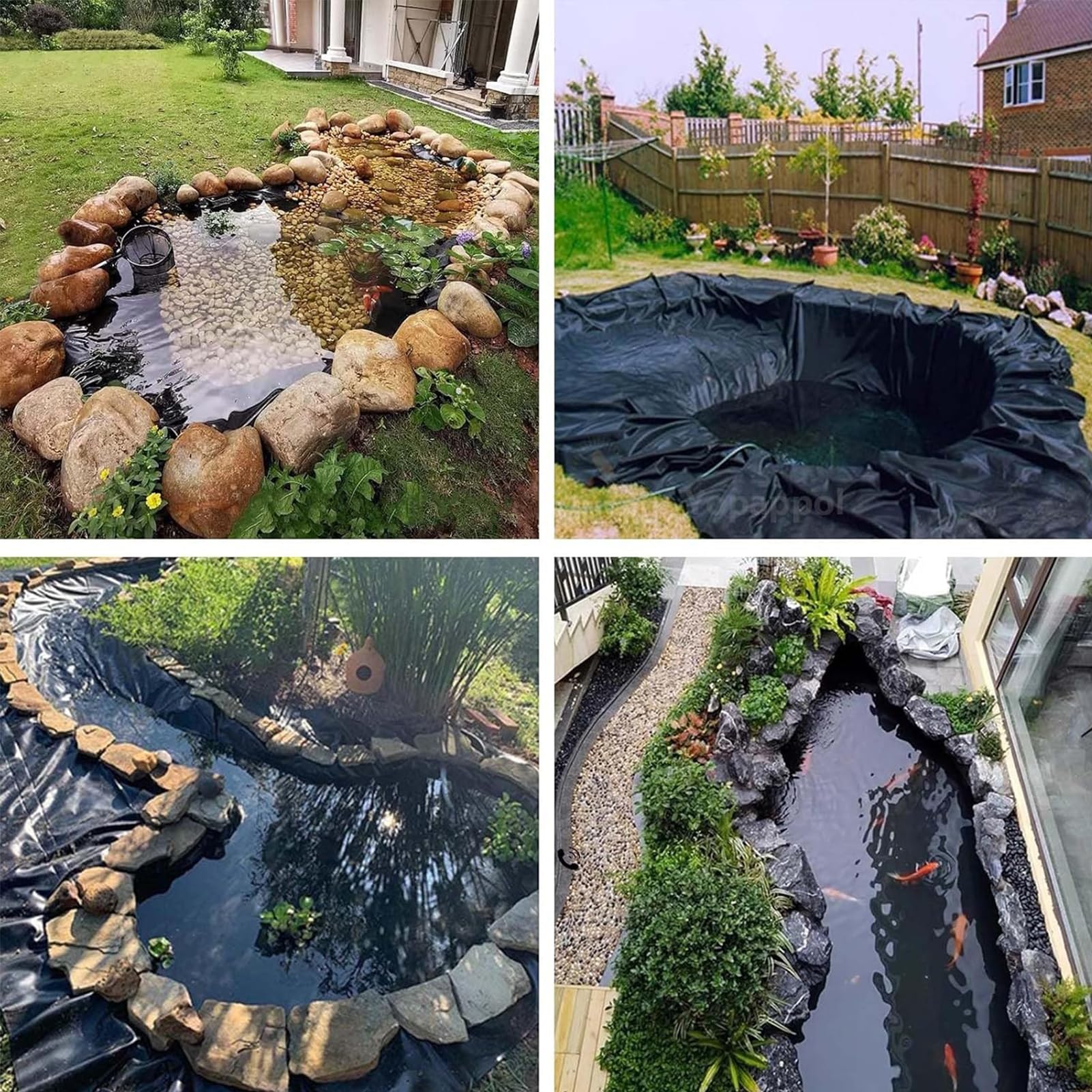 Rivestimento impermeabile flessibile per laghetto, 4 x 4 m, membrana durevole per laghetti, giardino, paesaggistica, piante acquatiche, facile installazione, resistente ai raggi UV