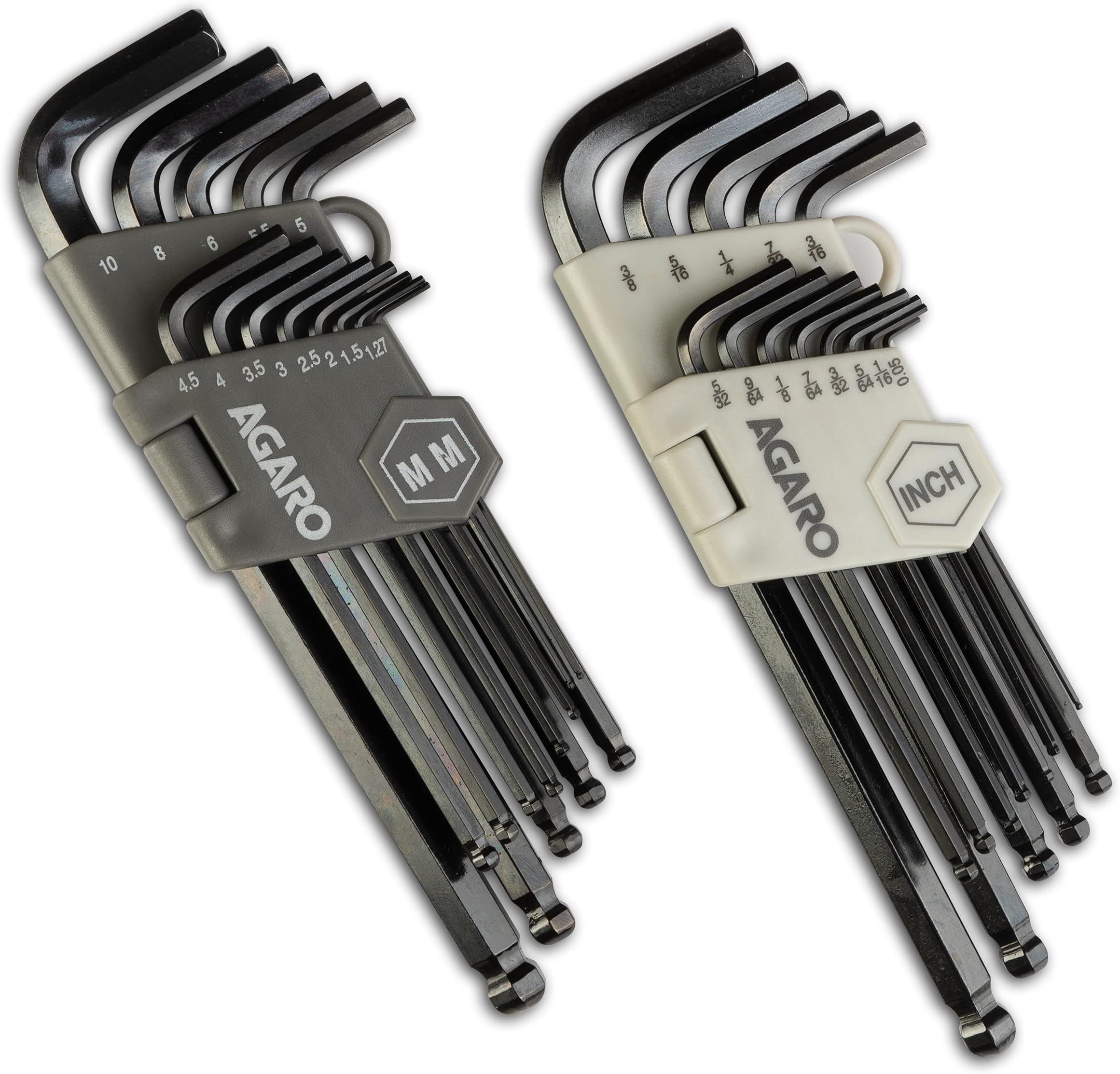 AGARO 26pcs Hex Allen Key Wrench Set - Inch/MM With Ball End, for Repairing Industrial Machinery, Motorcycles, Bicycles, Cars, Furniture, Black