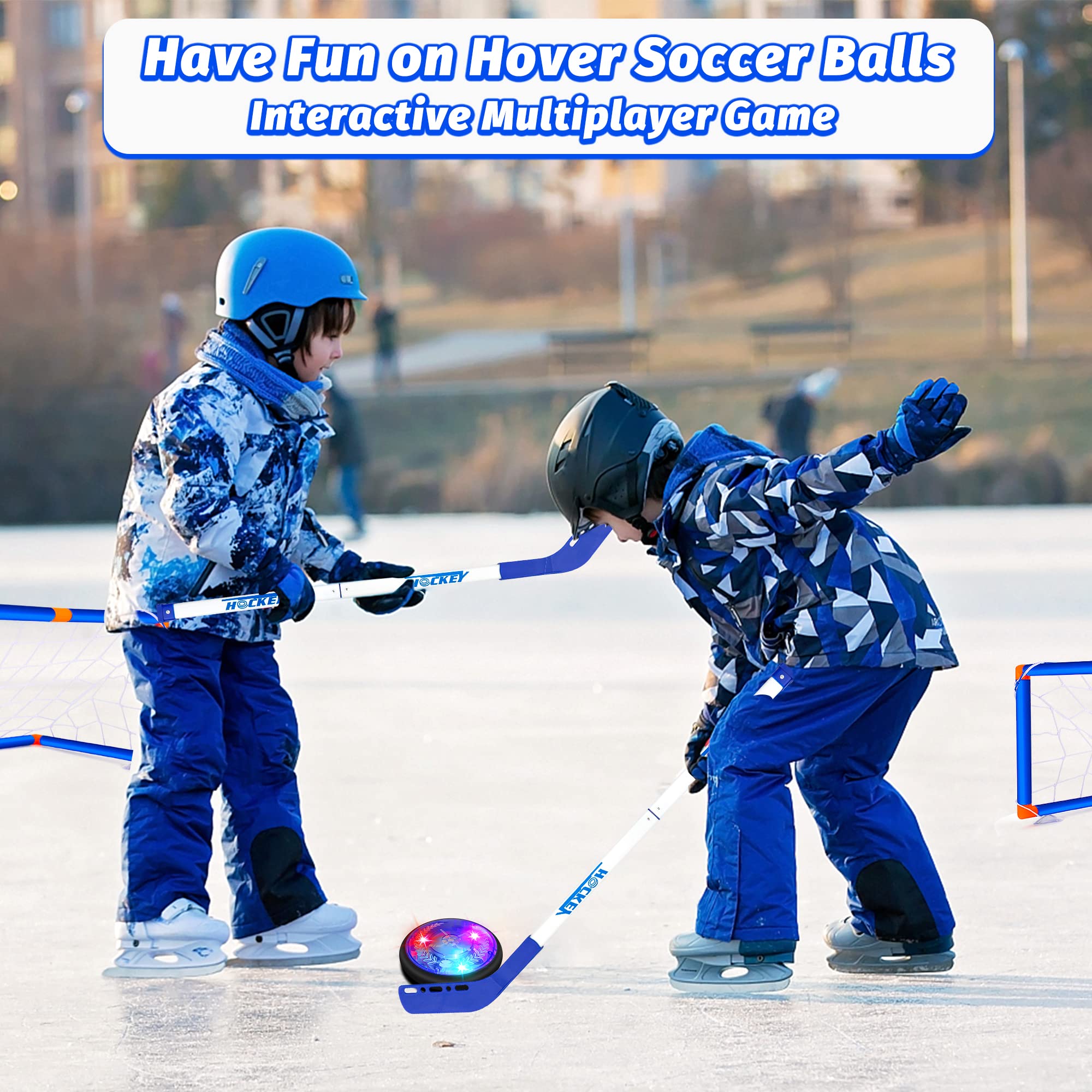 Air Power Football Jouet Enfant Ballon 3-in-1 Hover Hockey Soccer Jouet Ballon de Foot Rechargeable avec Pare-Chocs en Mousse LED Lumière Football Cadeaux pour garçons Filles 3 4 5 6 7-12 Ans