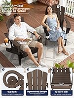 Vista 3 de Juego de sillas Adirondack plegables KINGYES de 2, Silla plegable Adirondack de HDPE para todo clima, Café
