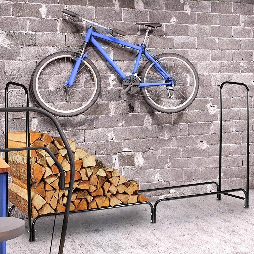 BAKAJI Stojak na drewno Stojak na drewno metalowa rama metalowa uchwyt na drewno wewnątrz na zewnątrz drewno dom ogród kominek kominek piec nowoczesny design (240 x 120 x 35 cm)