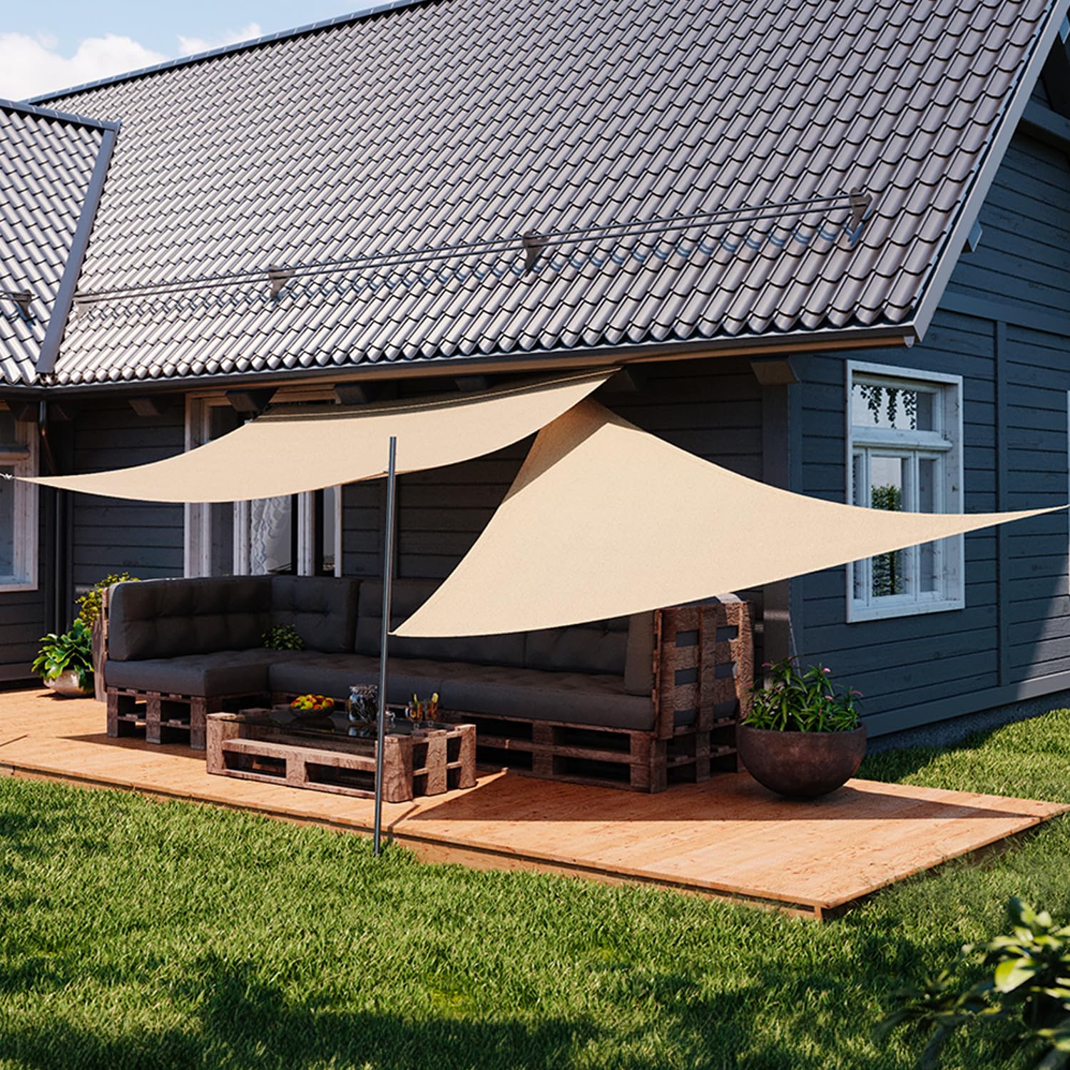Avilia Tenda da Sole Ombreggiante Quadrata 6x6m - Protezione UV e Impermeabile, Resistente al Sole e alla Pioggia, per Giardino, Patio e Terrazza, in Poliestere Traspirante