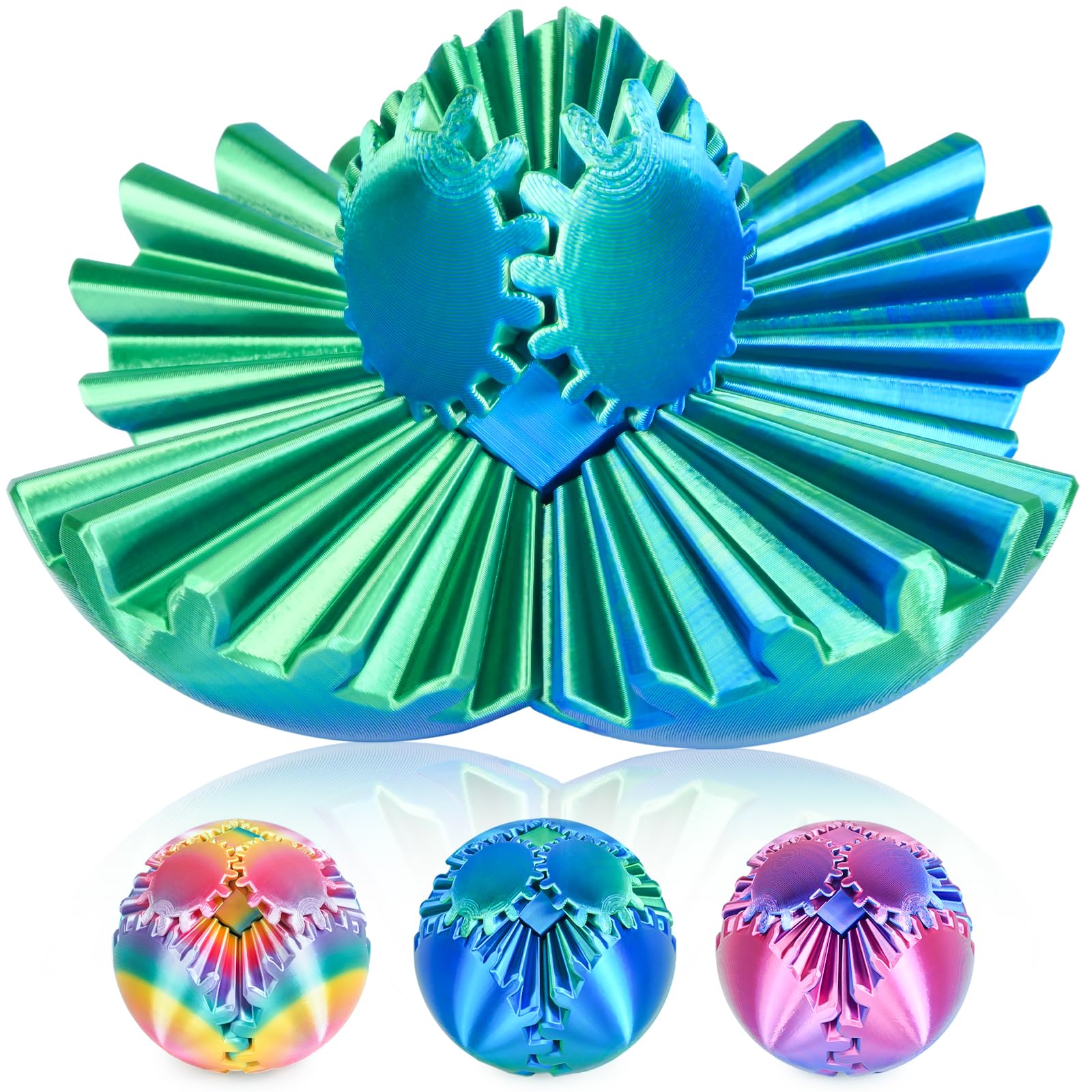 Gear Ball 3D Printed Fidget Toy Spinning Gear Sphere for Stress Relief Anxiety Fun Desk Toy for Adults Kids Stocking Filler Gifts Birthday Christmas (Green, Diameter: 2.5 In)