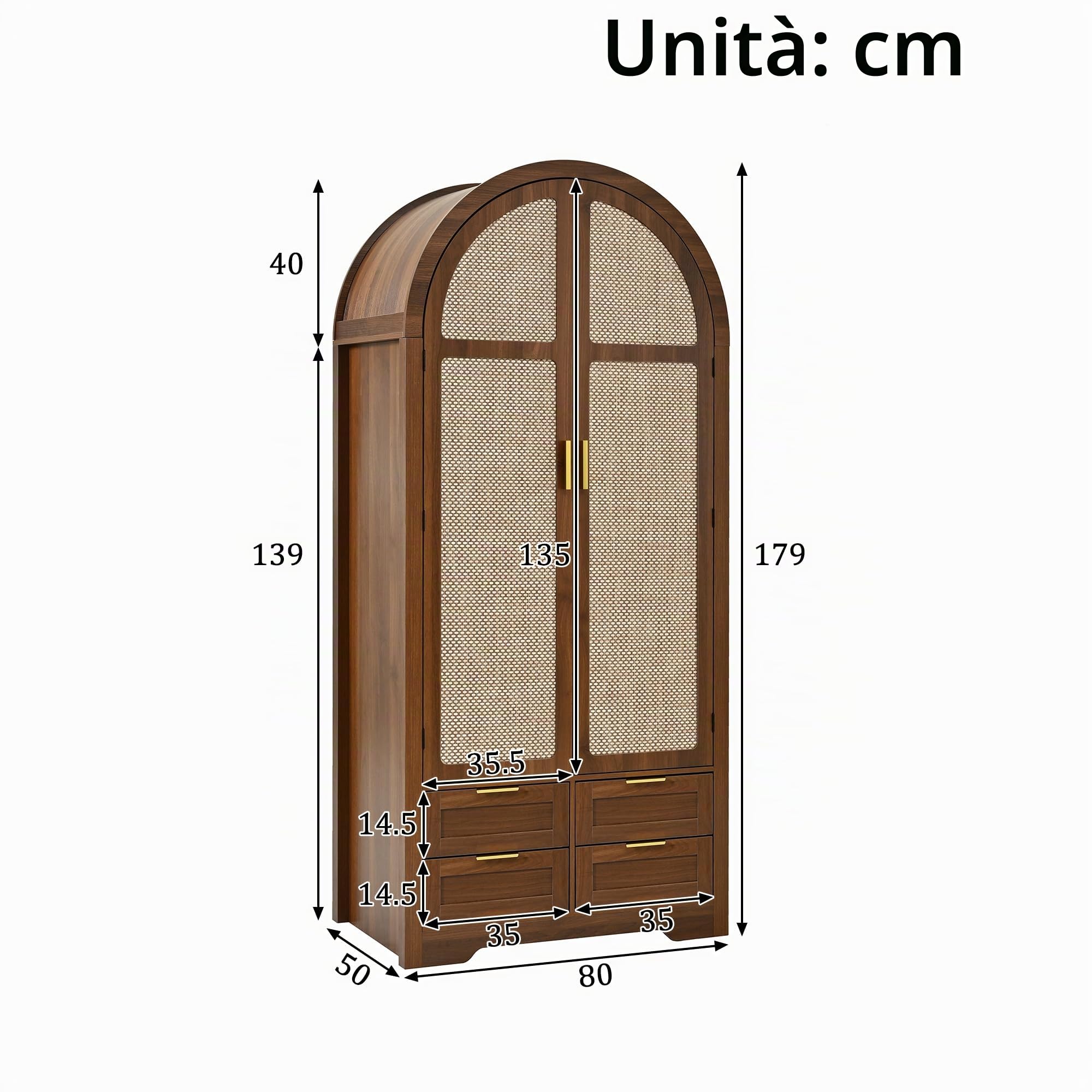 Armadio con ante curve, ampio spazio di archiviazione, armadi per bambini con asta appendiabiti e cassetti, lussuosi scomparti per riporre oggetti, adatto per camera da letto e ingressi