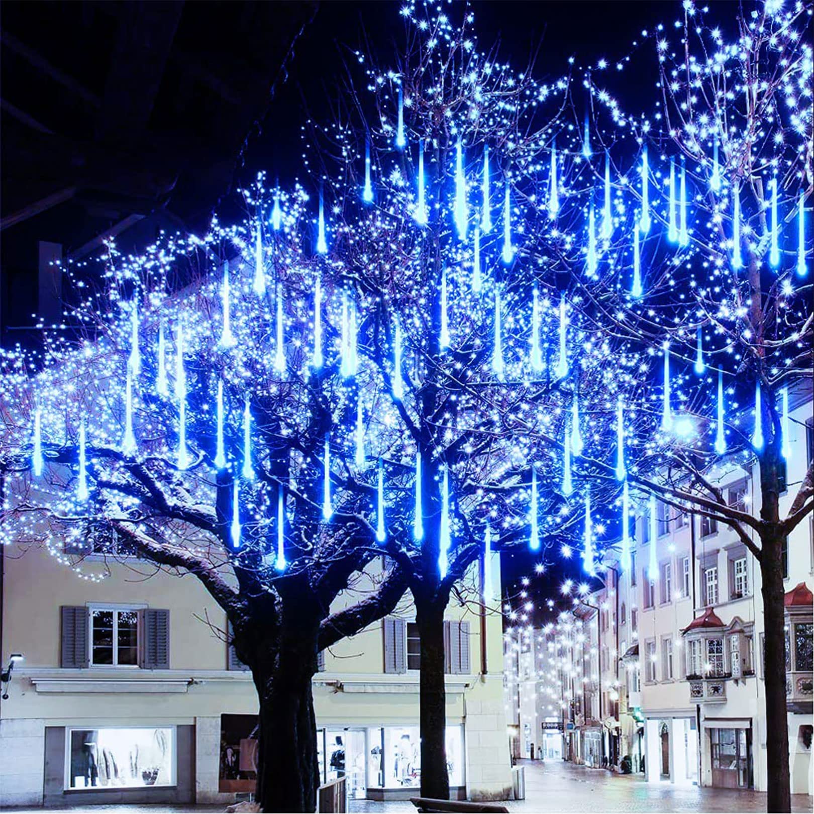 Cadena de luces Lluvia de meteoritos para interiores Luz de lluvia 80 cm 8 tubos 576 LED Decorativo a prueba de agua Carámbano en cascada Carámbano Cadena de luces Carámbano Gota de lluvia para l