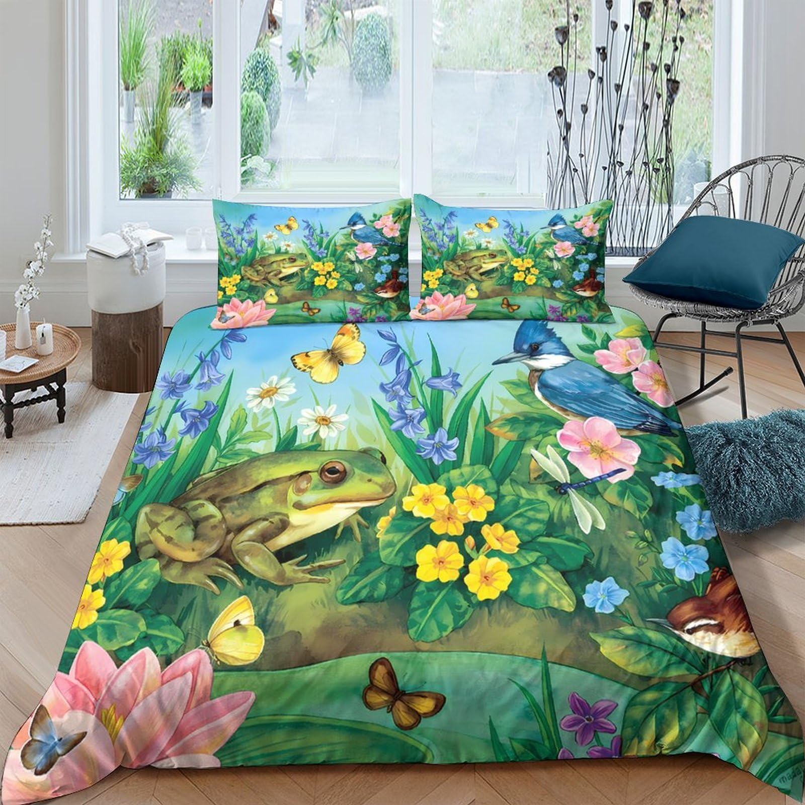 Ctjqhvkz Style-3 3D Printed Frog Pond Fitted Sheet Microfiber Soft Breathable Butterfly Flower Mattress Cover For Bedroom Guestroom Decor Single（135X200cm）