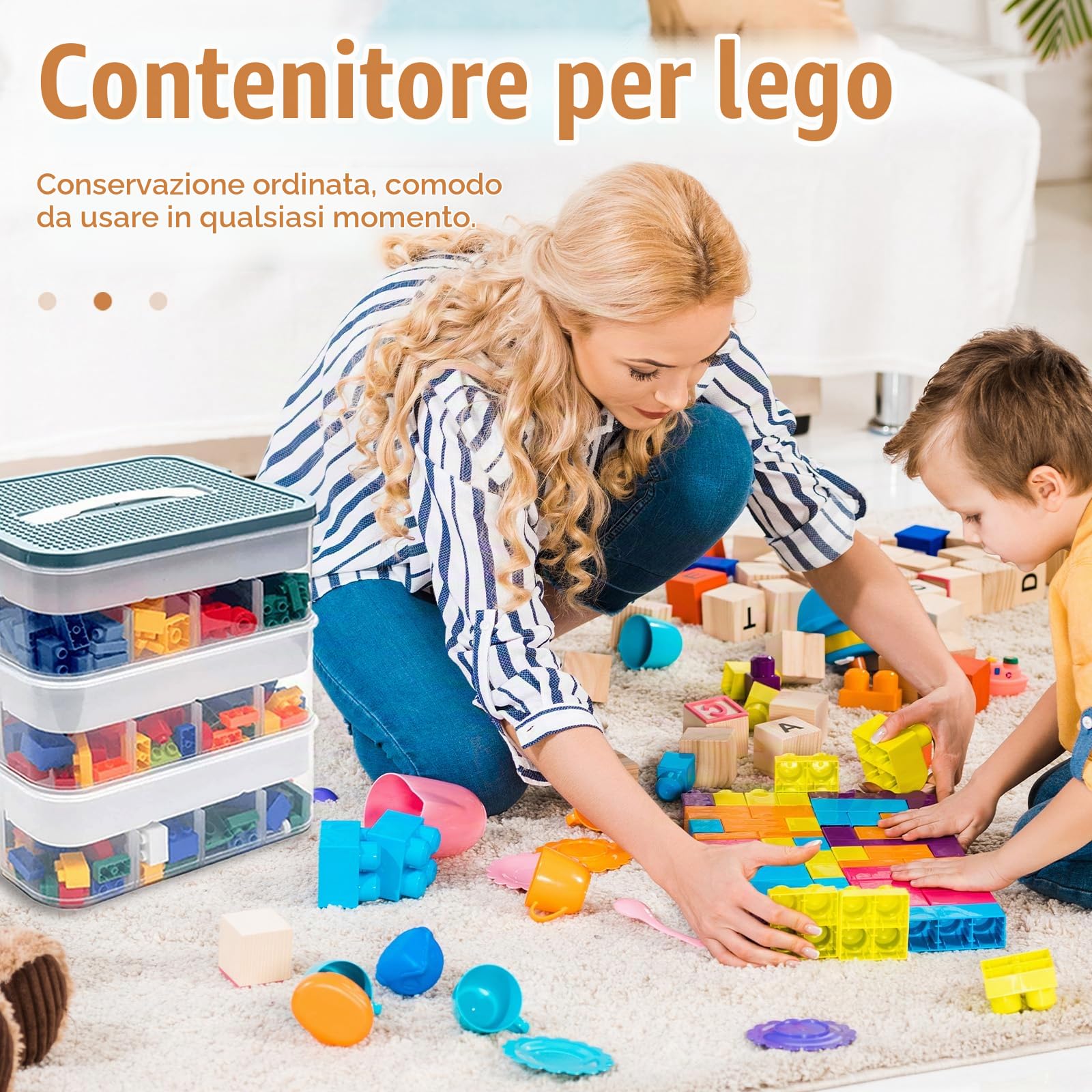 Scatole Plasticaa per Lego, 3 Strati Contenitore Portaoggetti per Giocattoli, Portaoggetti Impilabile in Plastica Trasparente con Scomparti, Per Riporre i Giocattoli Puzzle