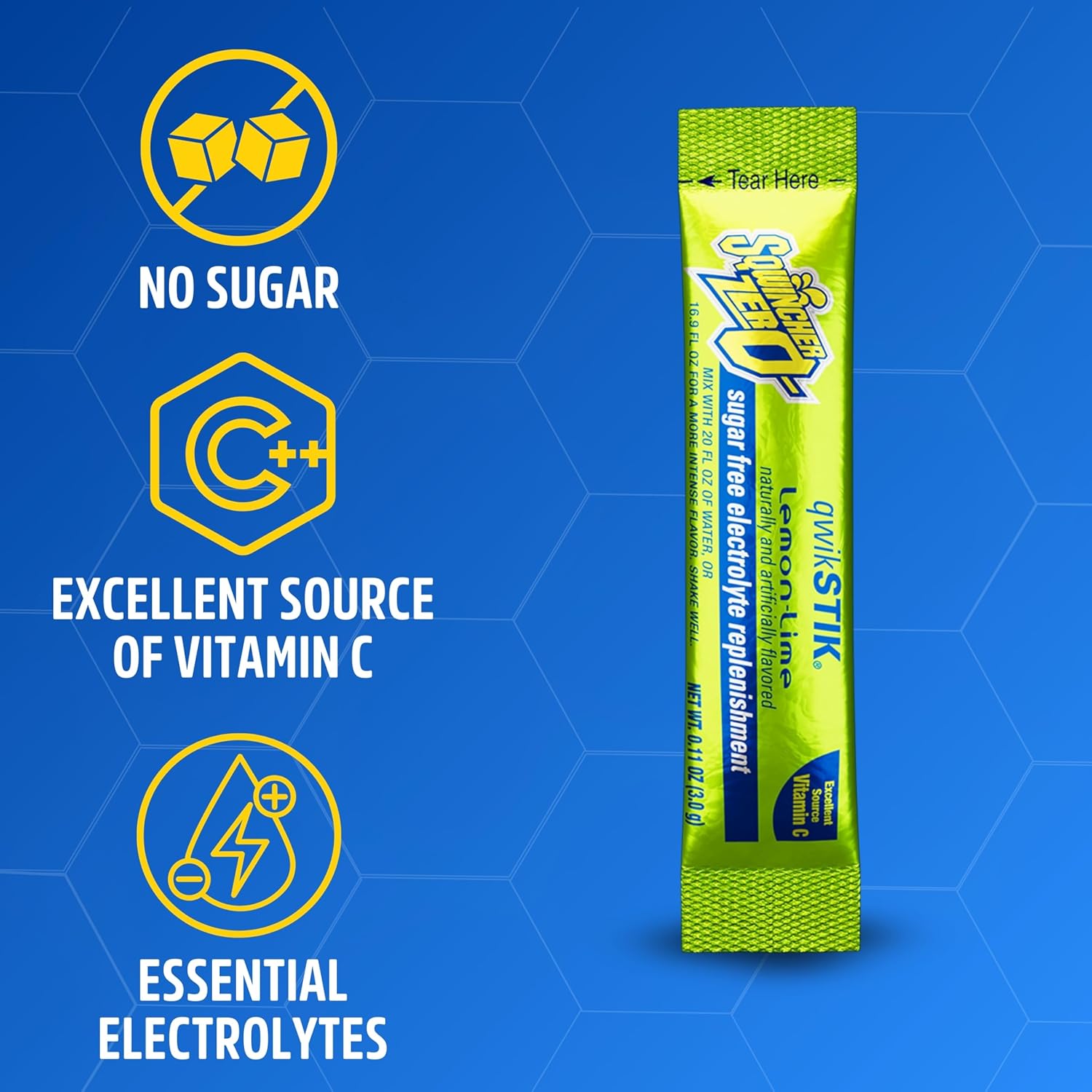 Sqwincher Quik Stik Zero Oral Electrolyte Solution Lemon-Lime Flavor 0.11 oz. Packet 50 Ct