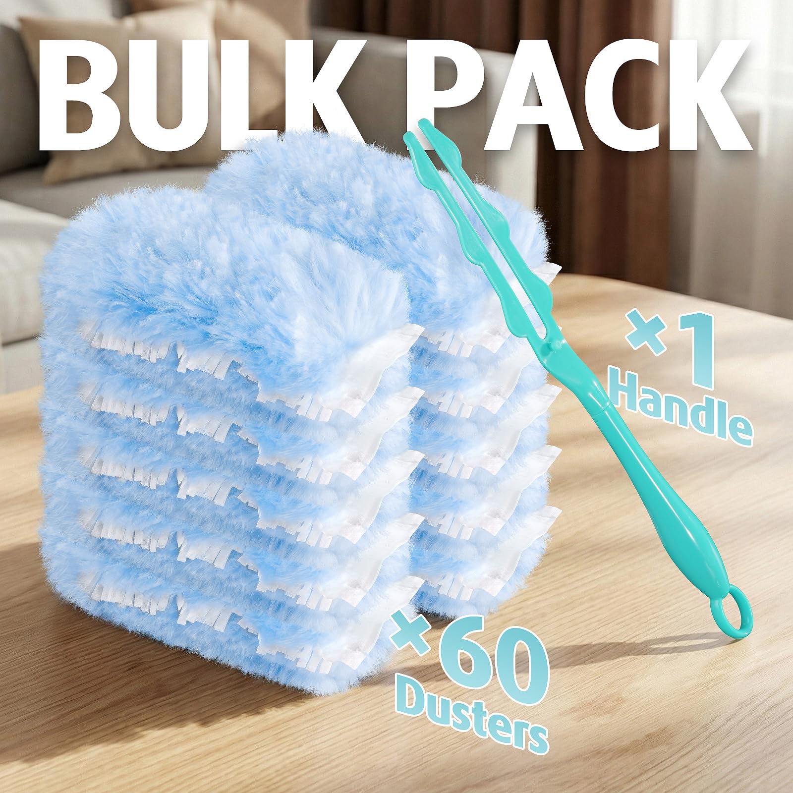 60 recambios de plumero de 360° para plumero Swiffer con 2 manos mejoradas | Plumero desechable multisuperficie de 2 lados de 360°, 4 x microfibras, para limpieza