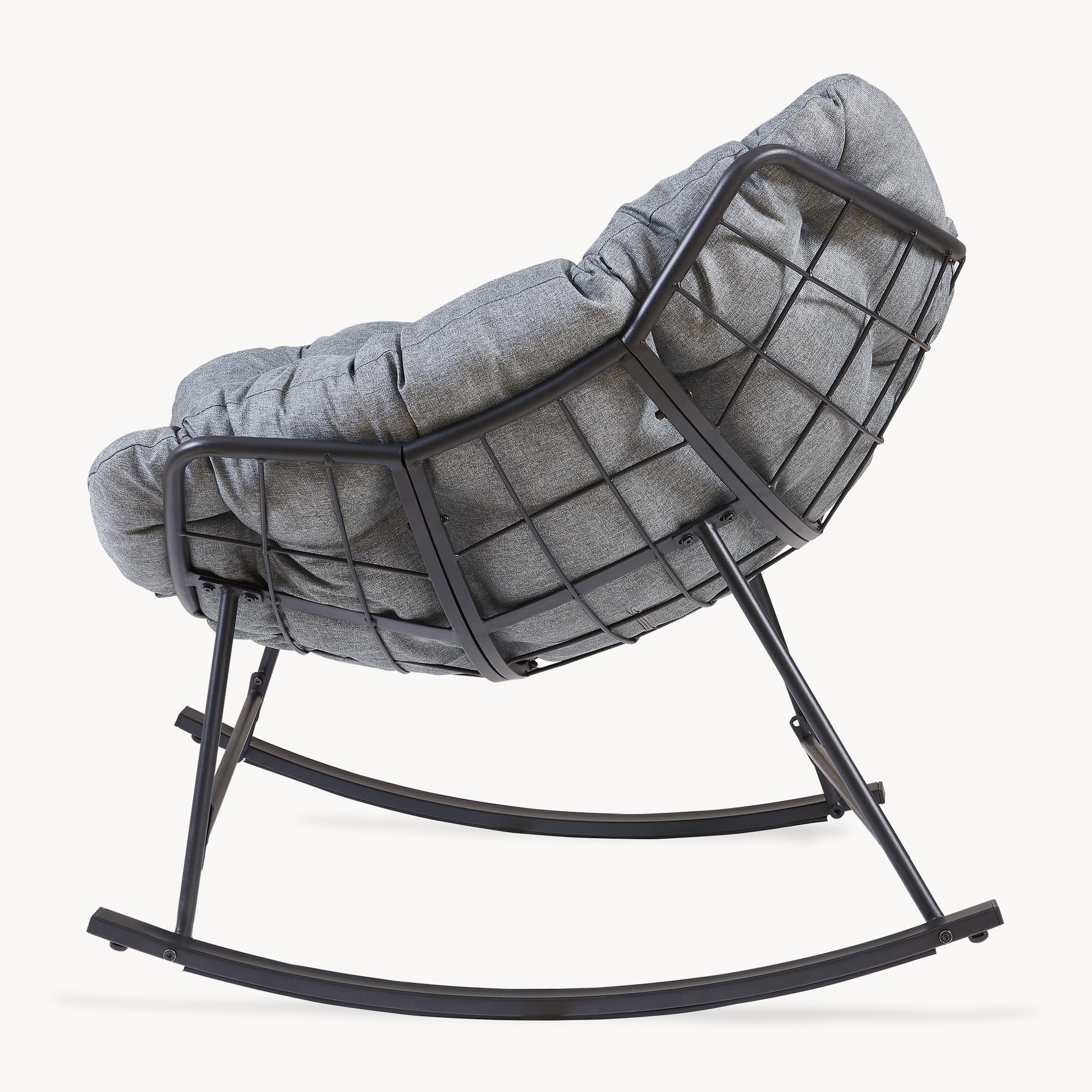 [en.casa] Silla Mecedora Villeneuve con cojín al Aire Libre Acero Gris | balancin jardin exterior 85x90x91cm acero textil máx. 120 kg