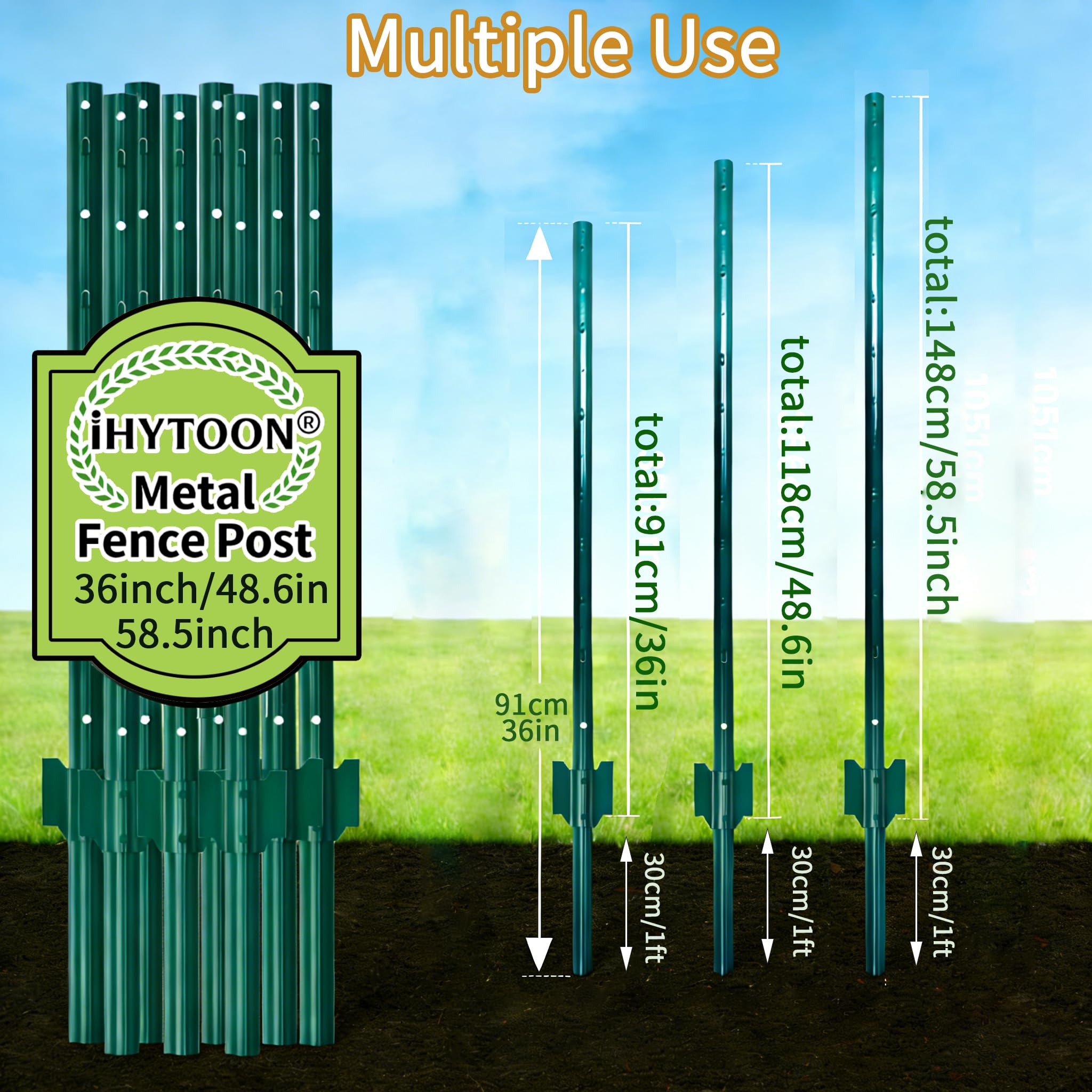 U-Pfosten Zaun 118cm, 10 Stück Robuste Stahl Zaunpfosten ohne Graben, Langlebige Metallpfosten für Drahtzäune, Garten, Hof & Außenbereich（10）