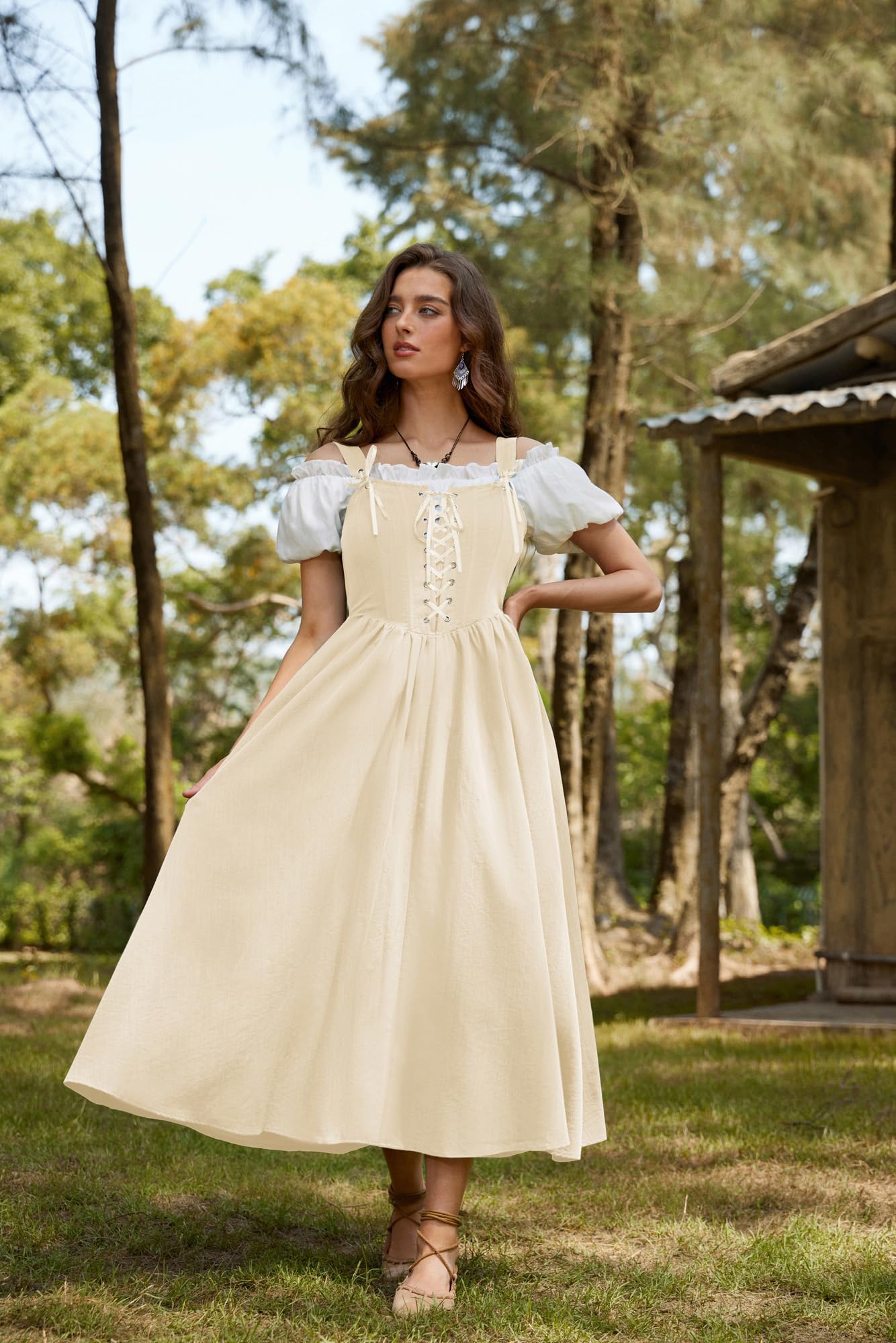 SCARLET DARKNESS Abito da donna rinascimentale, senza maniche, con lacci, linea ad A