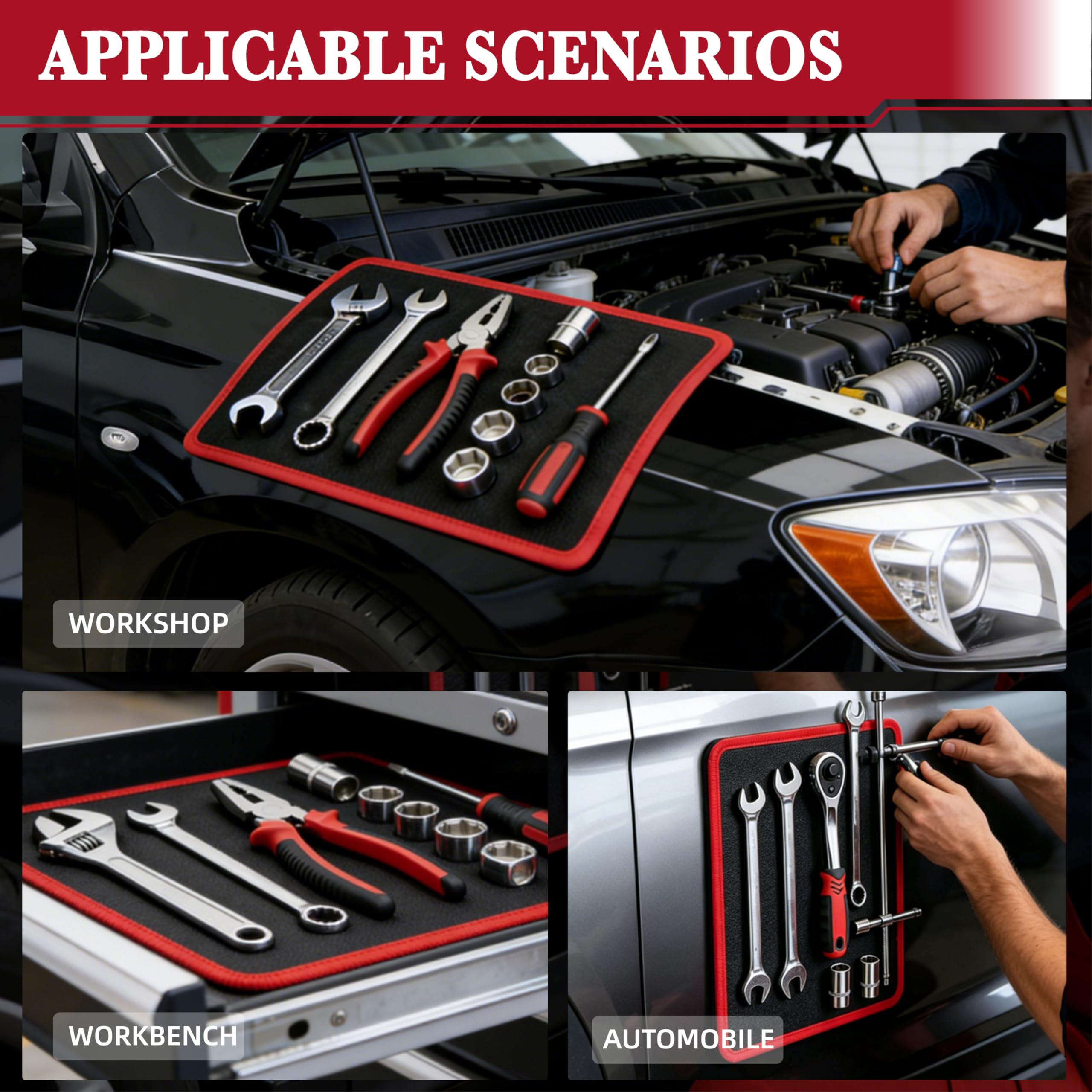 Magnetische Werkzeugmatte, 3 PC Magnetische Matte für Werkzeuge, Flexible Magnetische Matte & Tray Halter mit PVC, Heavy Duty Magnetische Teile Halter, Magnetischer Werkzeughalter für Garage