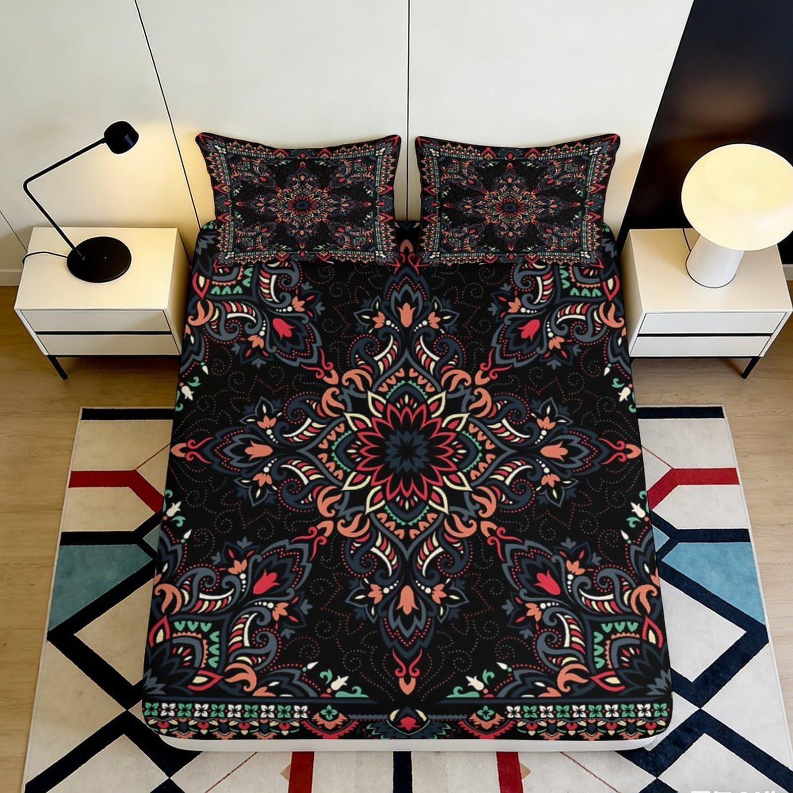 Jqzkxnhpbr Style-5 3D Printed Mandala Floral Fitted Sheet Microfiber Soft Breathable Geometric Star Mattress Cover For Bedroom Guest Room Decor 90X200x25cm