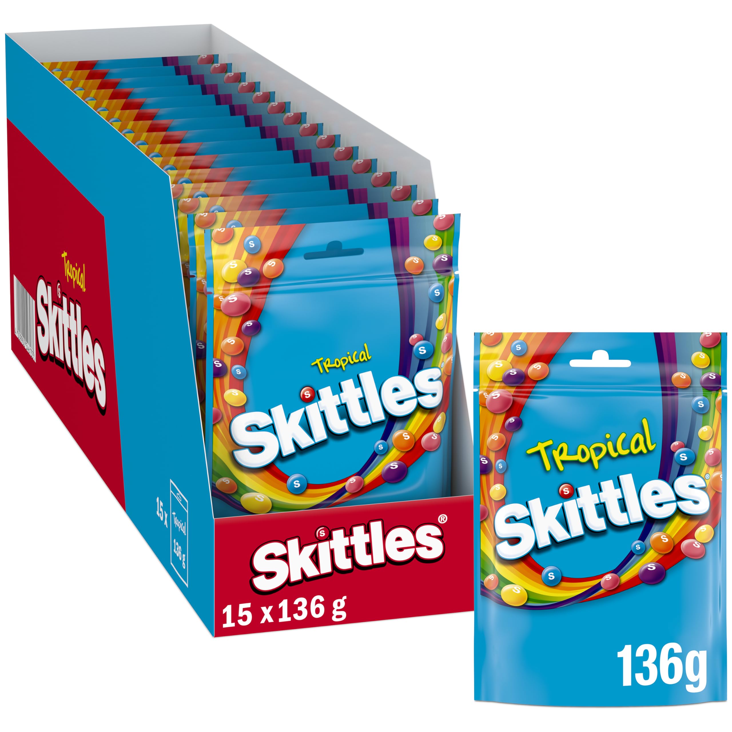 Skittles Tropical Sweets Pouch Bag 136g (1x15 Bags)