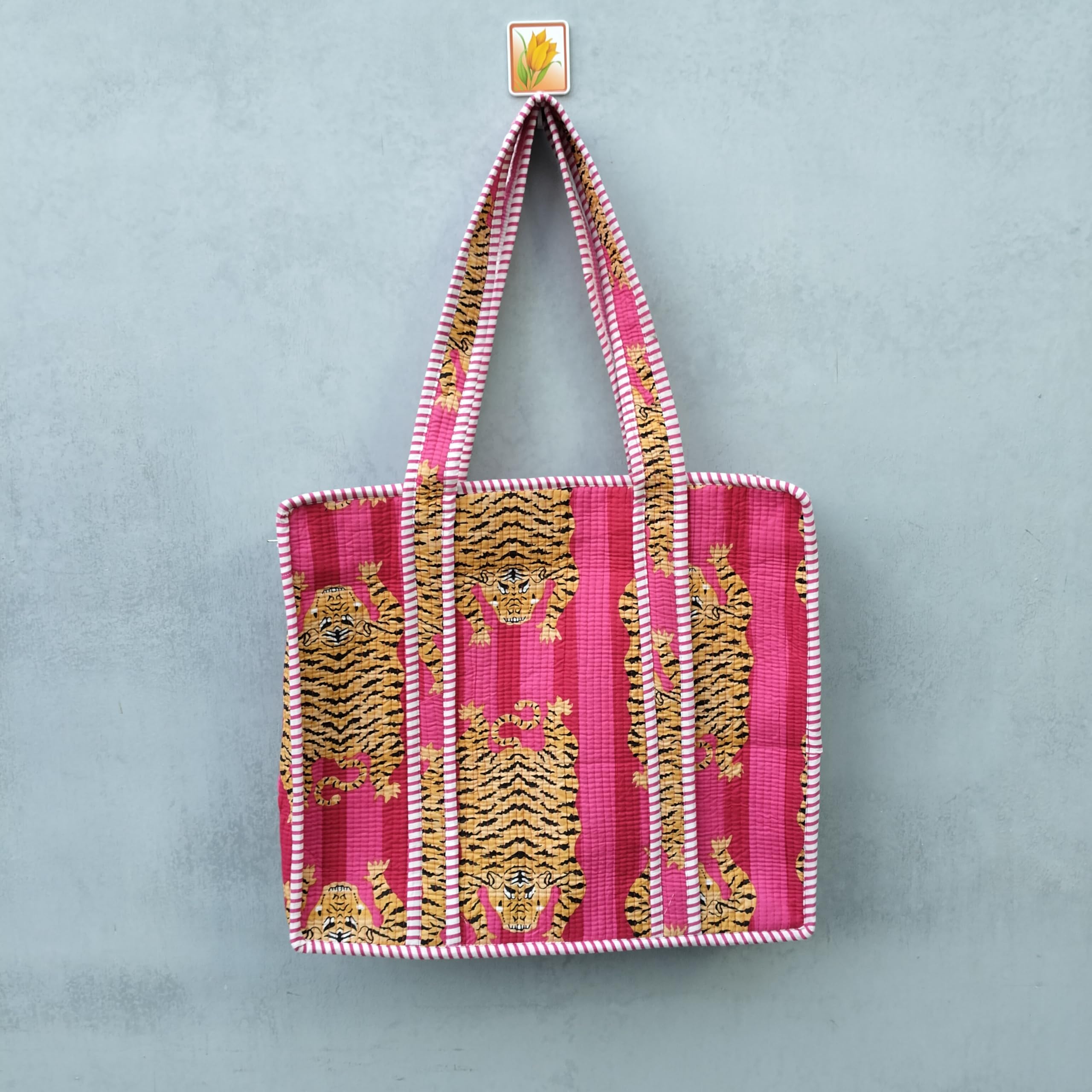 Borsa da viaggio a mano, borsa da viaggio in cotone per la spesa e la spiaggia, chiusura a cerniera, borsa a tracolla indiana fatta a mano