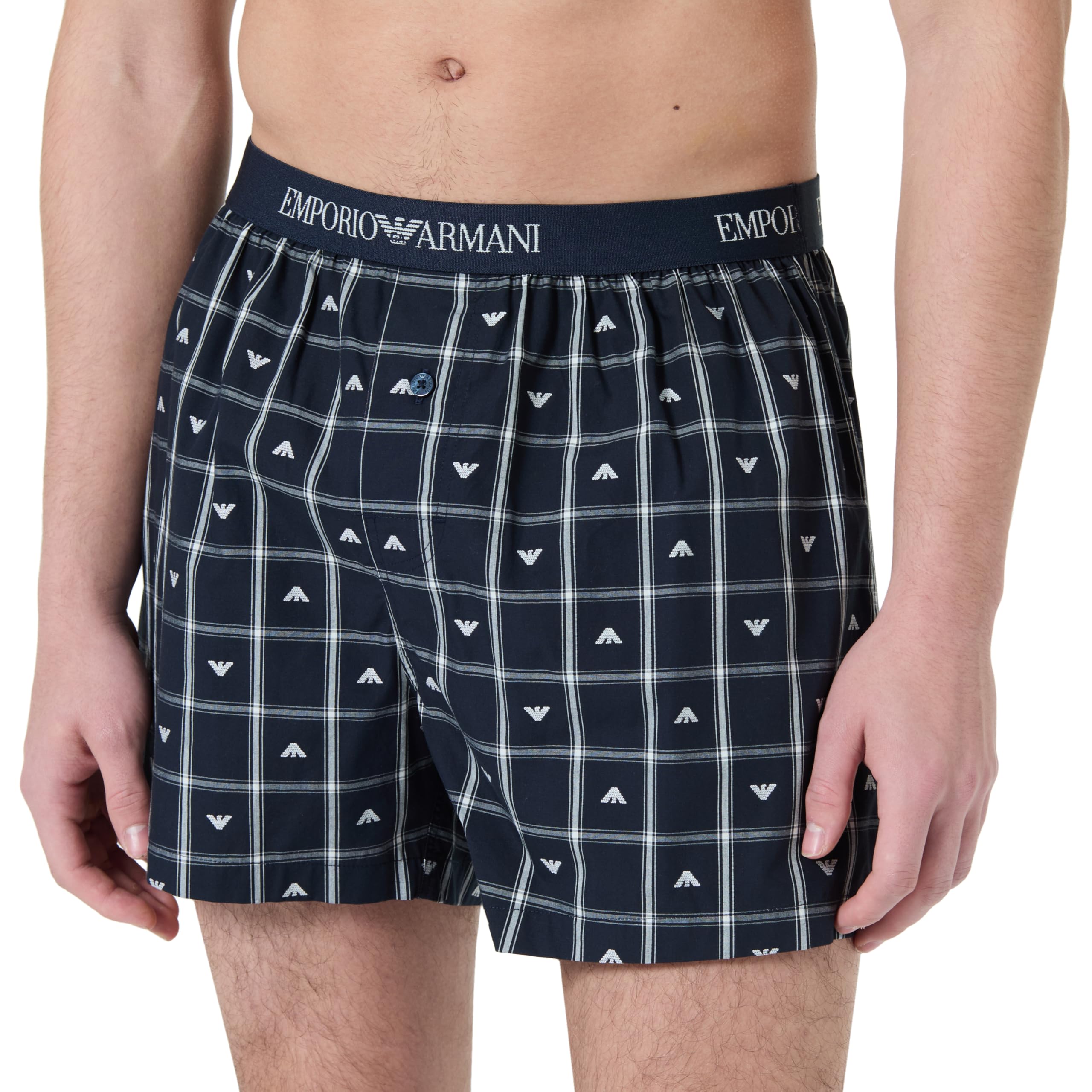 Emporio Armani Navy Blue Jacquard Boxers With All-Over Pattern Medium