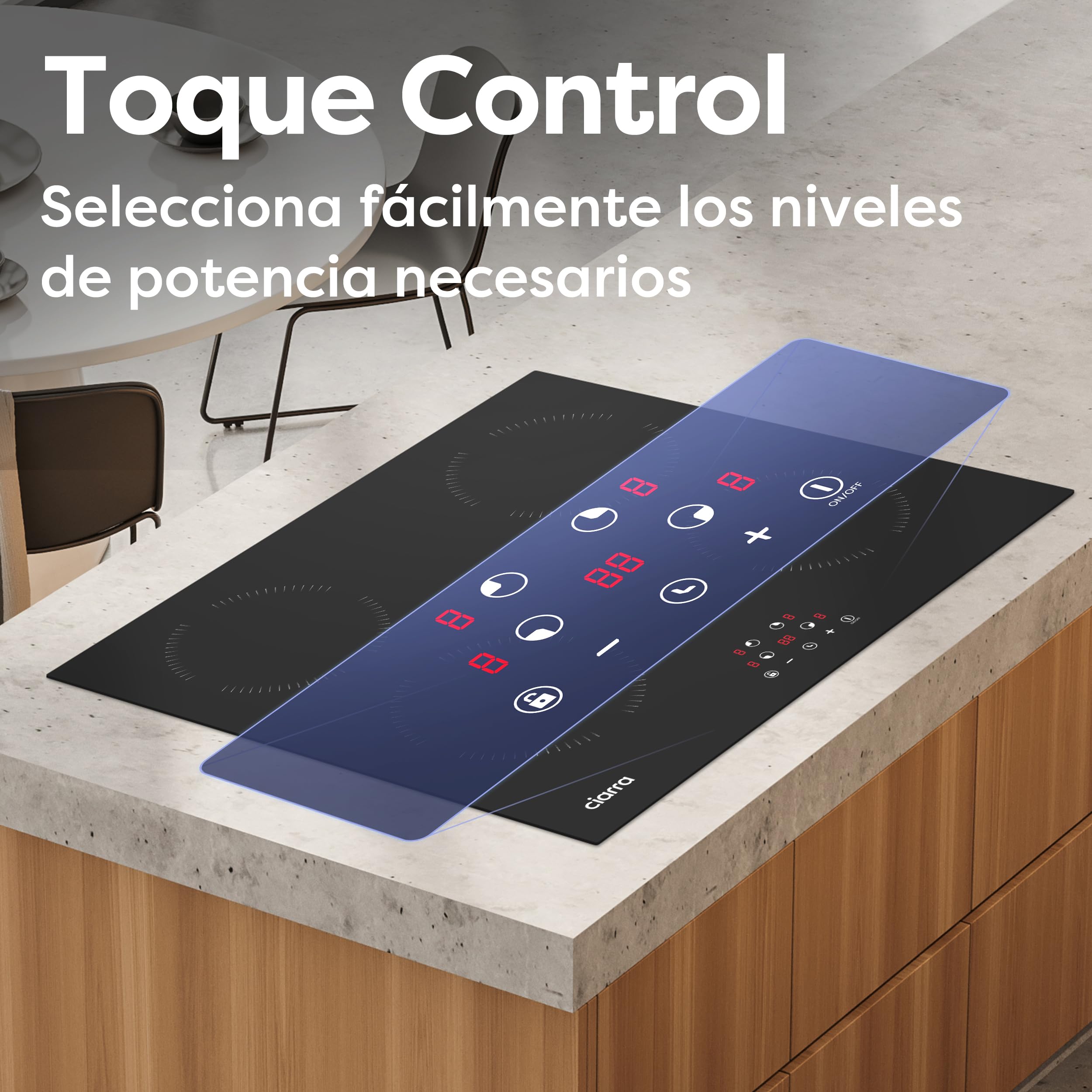 Ciarra Placa Vitroceramica Induccion 60 cm 4 Zonas CABBIH4-A | Limitador de Potencia 2,8/3,5/6kW, Bloqueo Infantil, Detector de Recipientes, Calor Residual, Apagado Automático