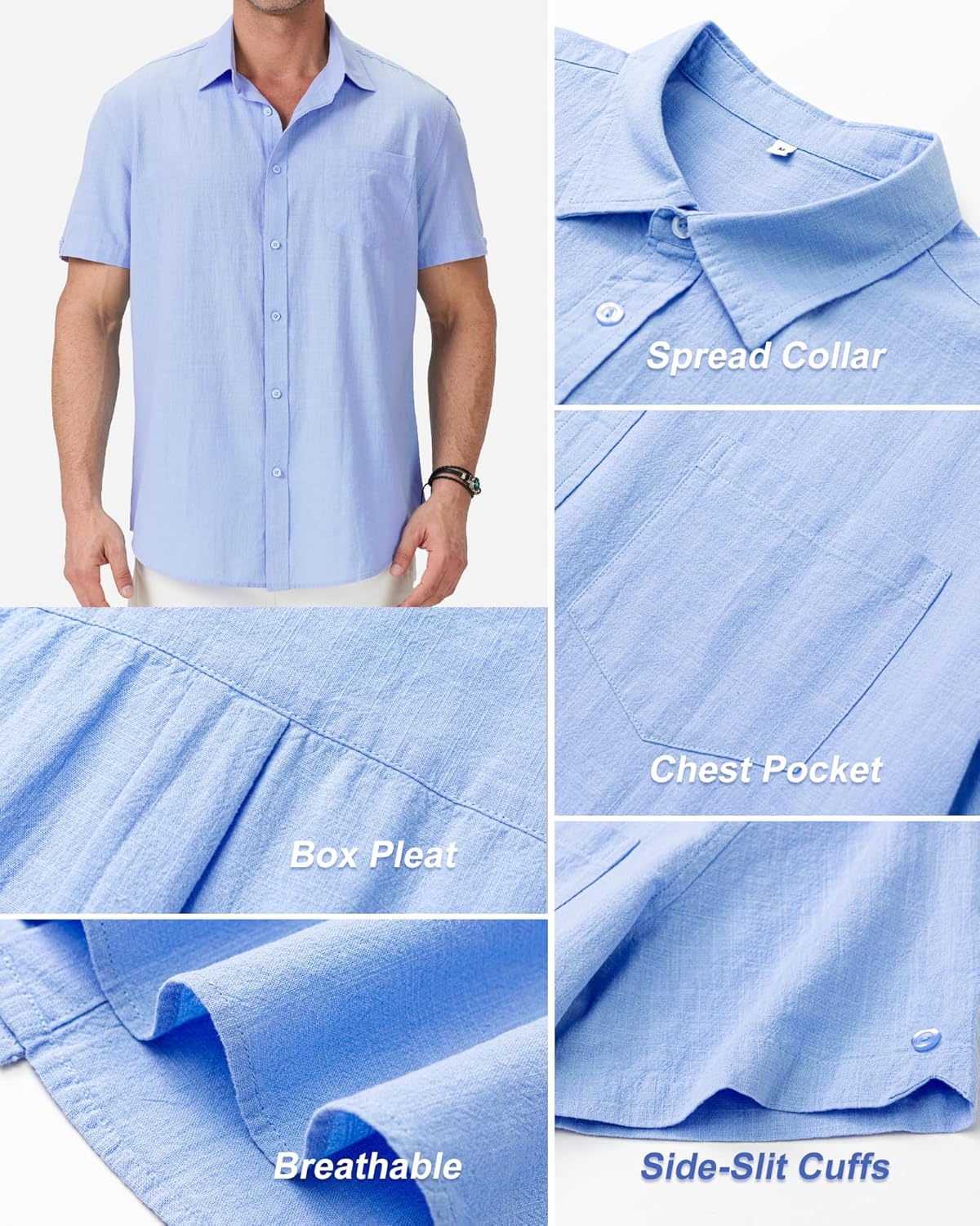 MLYENX 3 Pack Mens Linen Shirts Button Down Short Sleeve Shirt Casual Summer Beach Vacation Tops with Pocket - Image 5